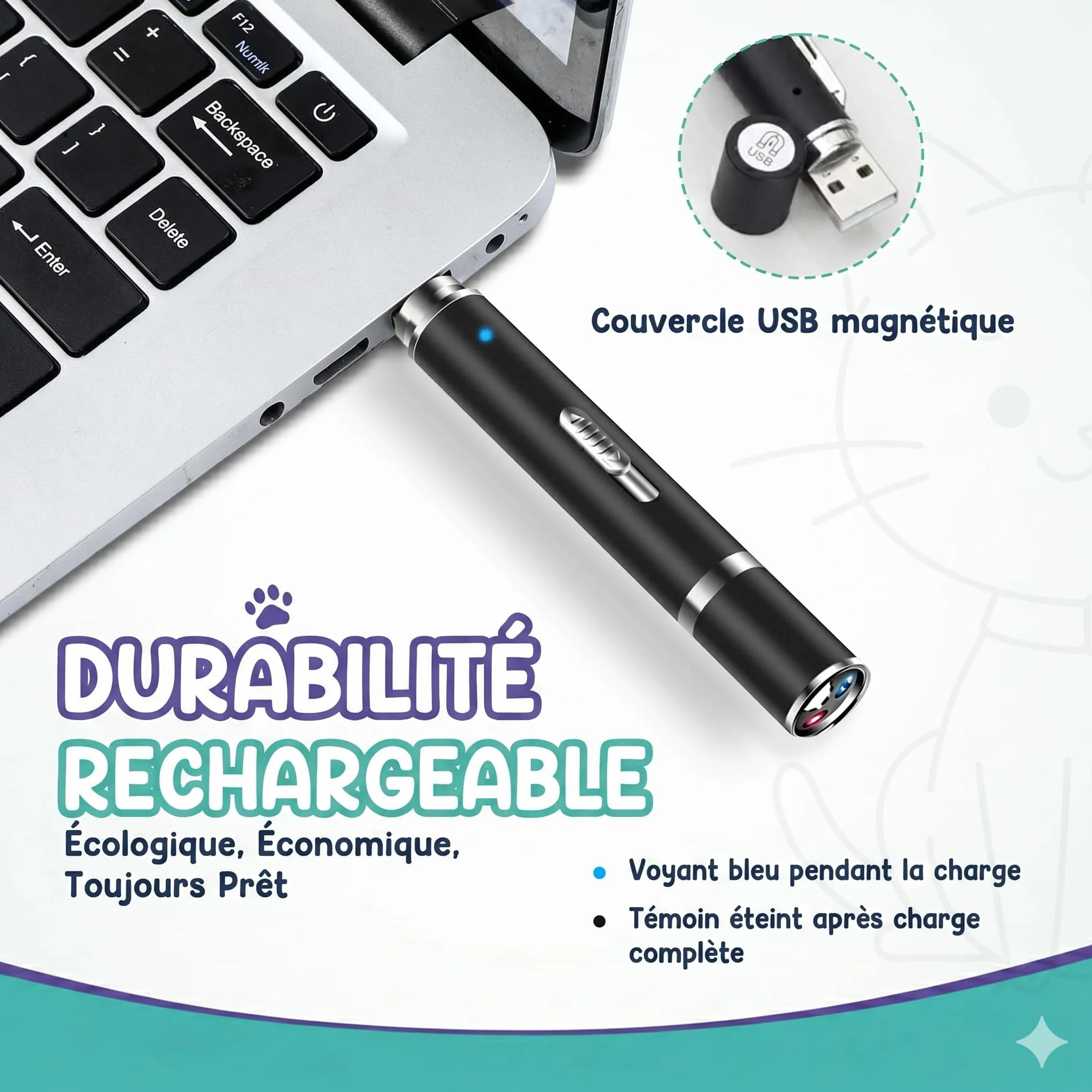 Jouet Chat Interactif LED Rechargeable USB pour Chat et Chien