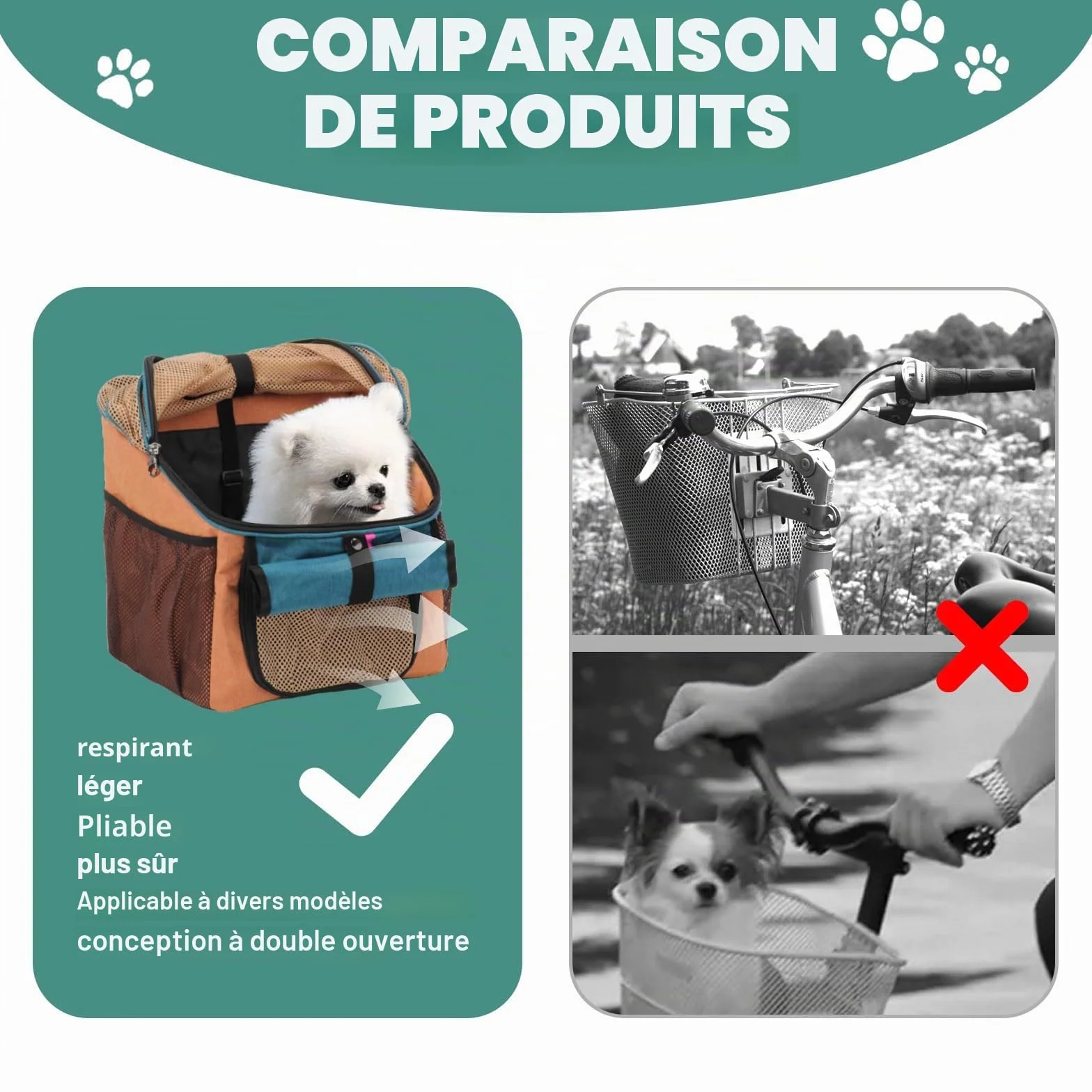 Panier de vélo étanche pliable pour chien animaux de compagnie