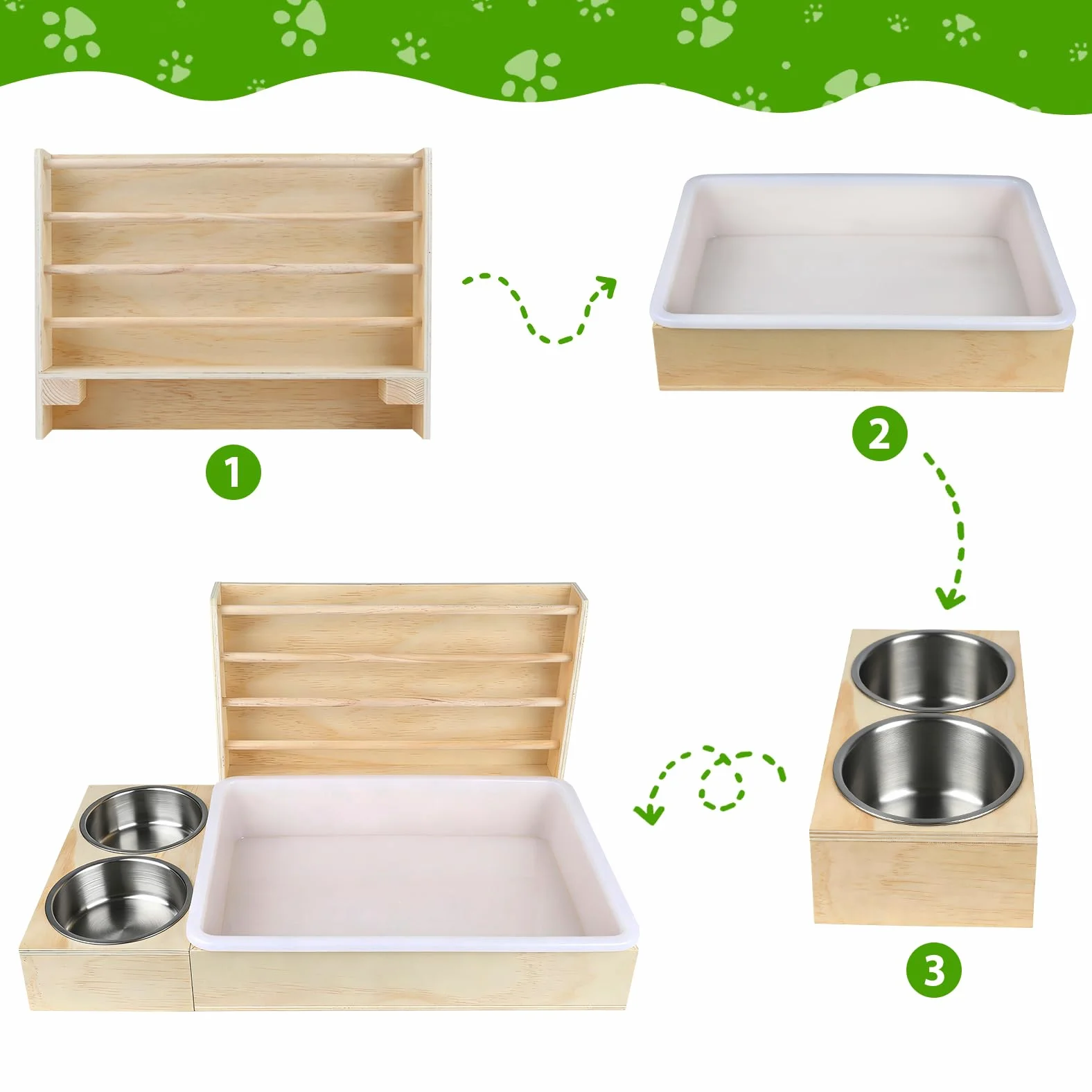 Mangeoire à foin 3 en 1 pour lapin - Station d'alimentation en bois avec bac à litière et bols - Distributeur pour cochon d'Inde, hamster, chinchilla