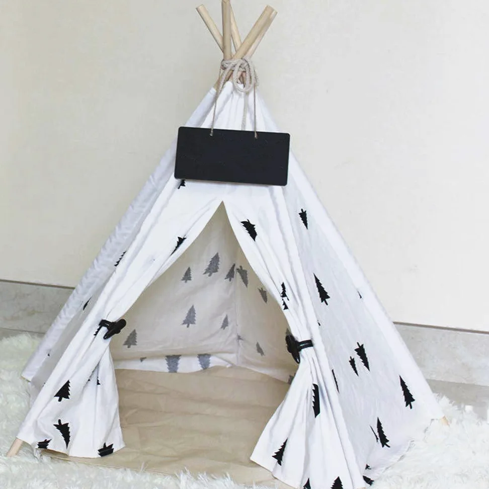 TentHome Tente Tipi pour Chiens Chiots Maison des Chats et Animaux de Compagnie Niche pour Chien Amovible et Lavable (sans Coussin), Pin Noir (L(7-15kg))