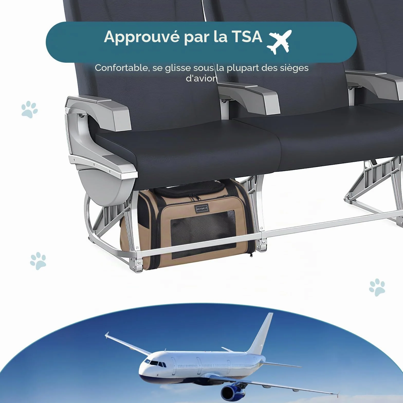 Petsfit Sac de Transport pour Chat et Petit Chien Léger avec Matelas Extensible et Sangle de Sécurité Pliable Aéré Kaki