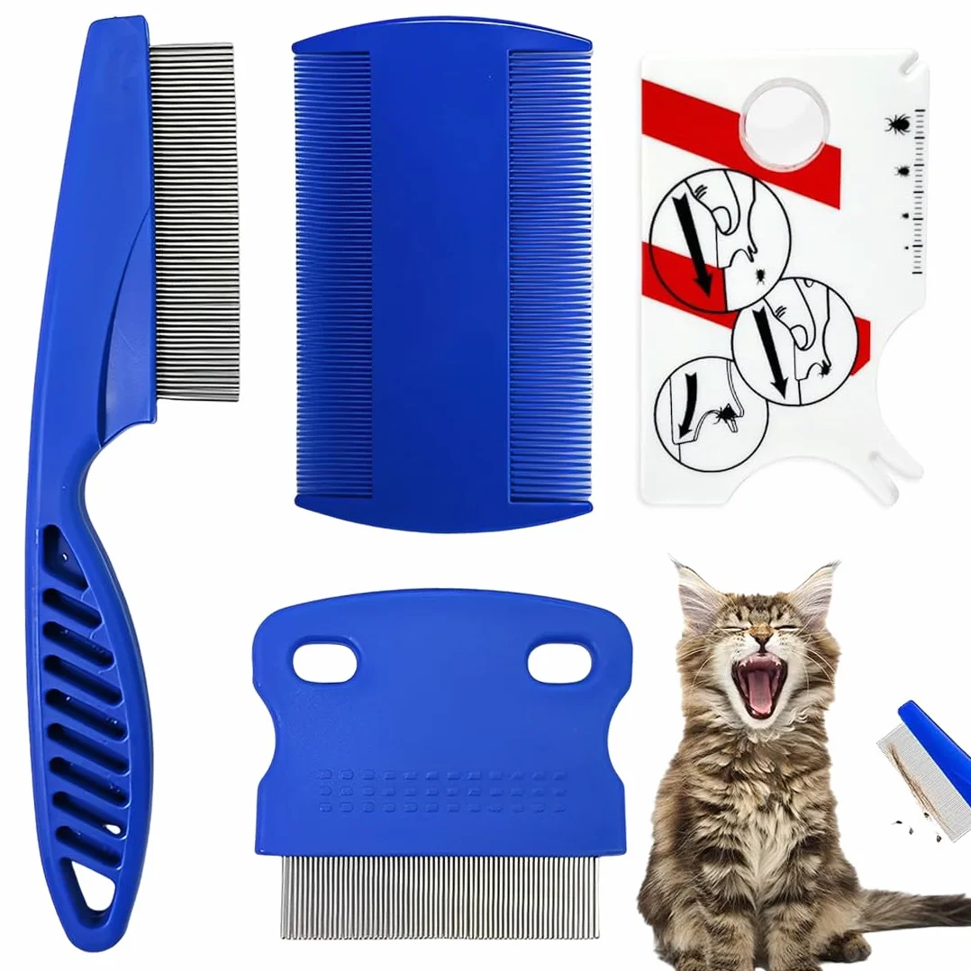 WeddHuis Peigne anti puces pour chats et chiens avec clip à tique, dents en métal, outil d'épilation multifonctionnel