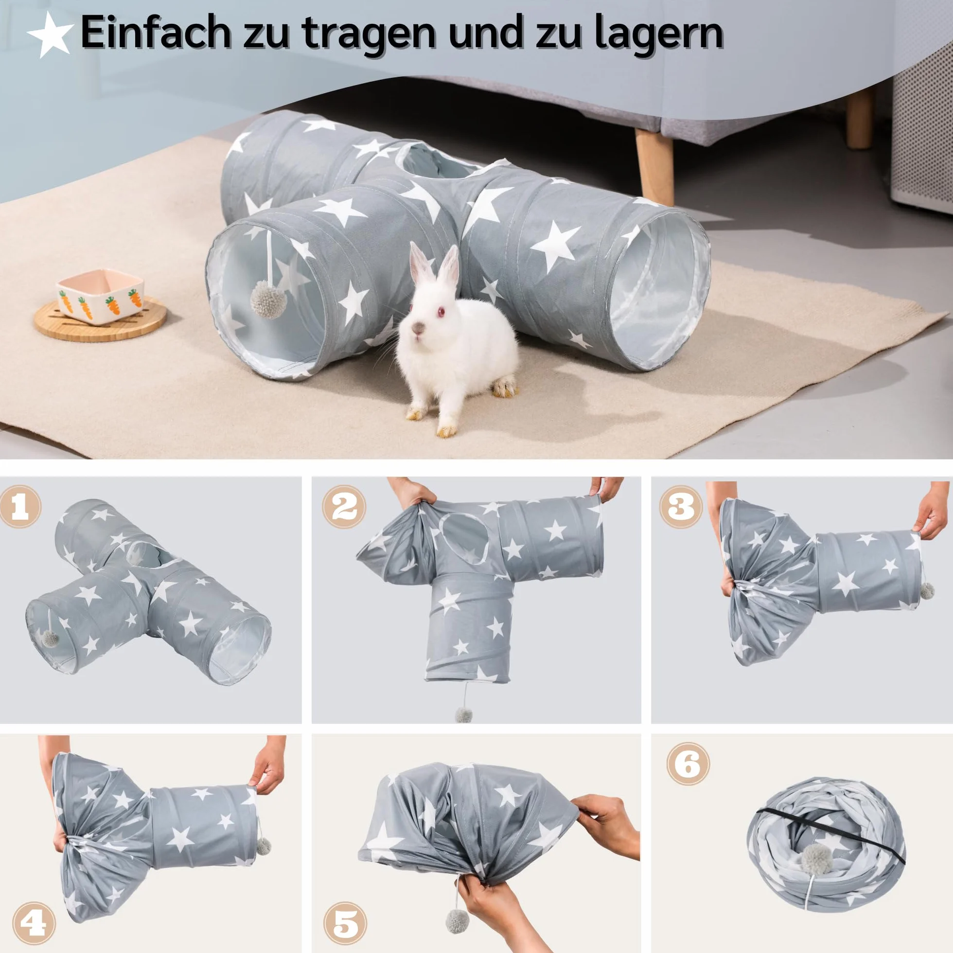 JanYoo Bunny Tunnel 3 voies pour lapin et cochon d'Inde - Tunnel de jeu pliable pour petits animaux - Jouet d'activité pour petits animaux