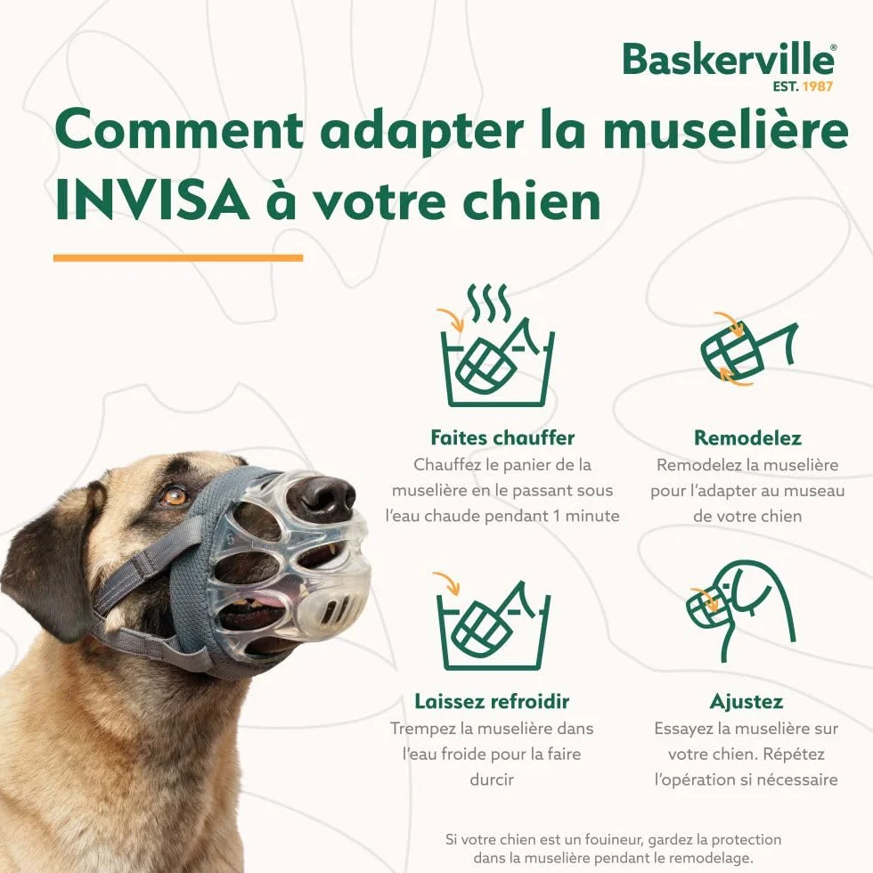 MUSELIÈRE BASKERVILLE INVISA, sûre, respectueuse du chien qui peut haleter et boire, réglable, matelassée, éducation des chiens moyens, anti-morsure, anti-fouille (Taille 4)