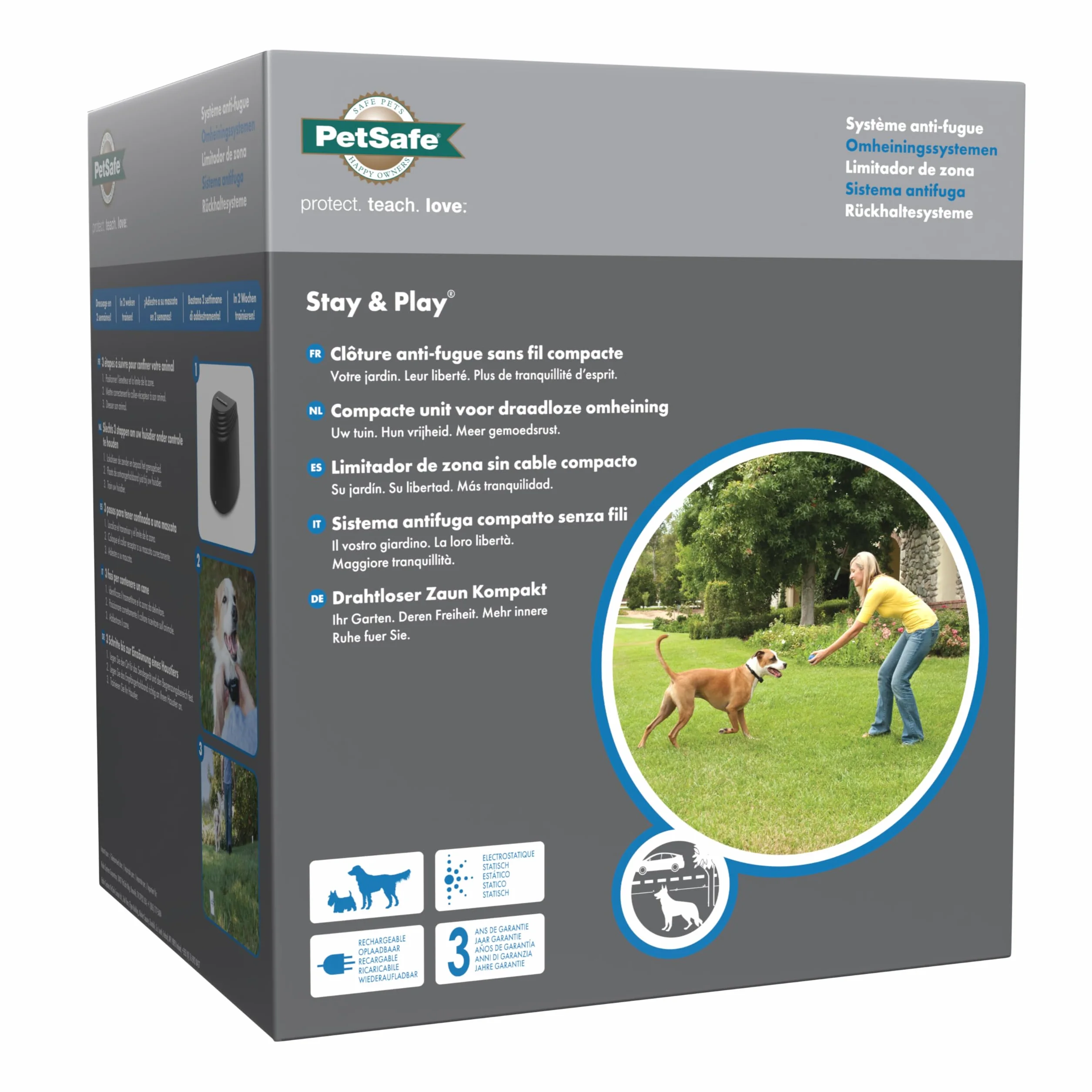 PetSafe Stay & Play Compact Wireless Pet Containment System with Rechargeable Collar, LCD Screen, up to 3000 m²