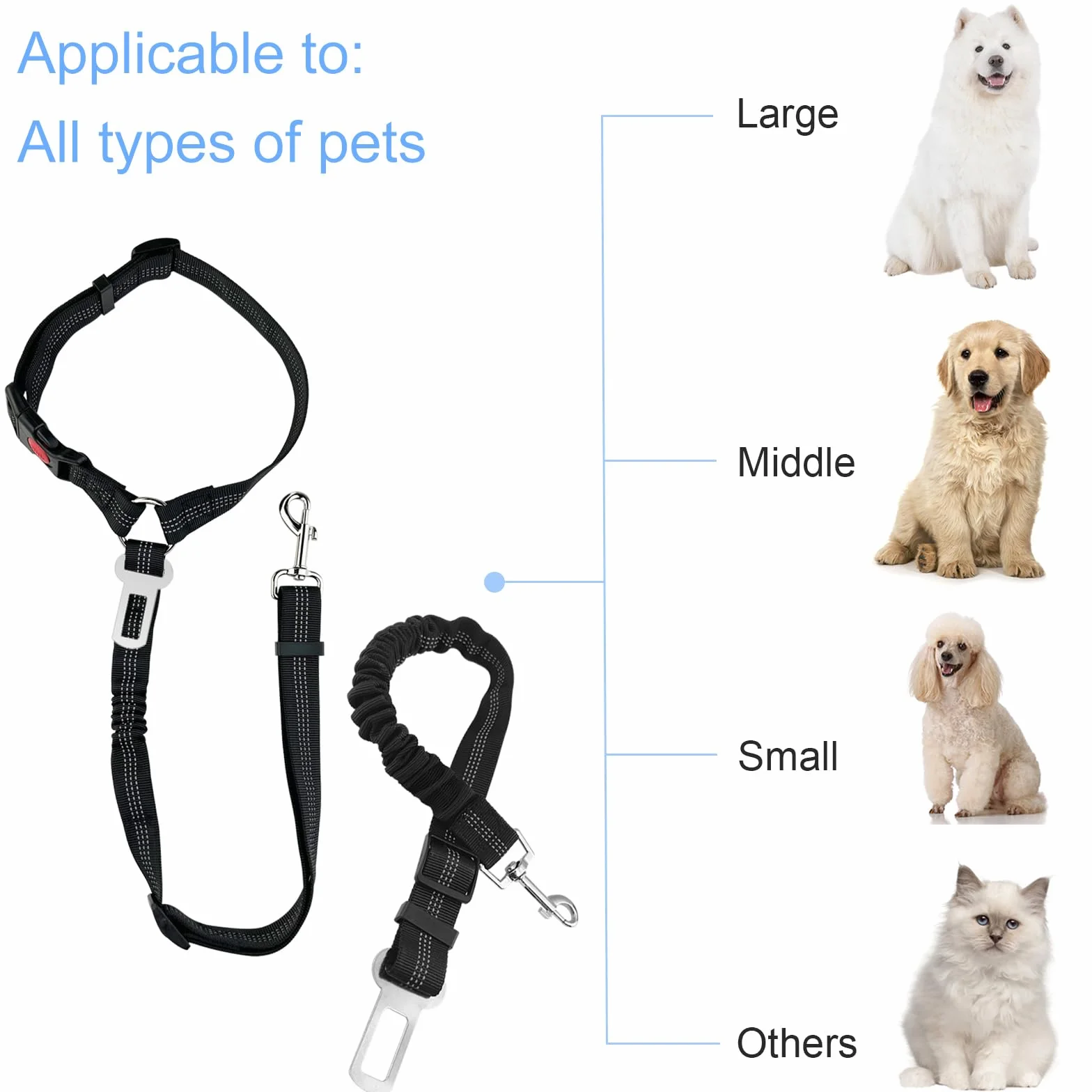 Diompirux 2 pièces Ceinture Chien Voiture, Ensemble de Harnais et Laisse de sécurité de Voiture, Multifonction Tissu Réglable Nylon Ceinture Chien avec Absorption des Chocs, pour Chien et Chat