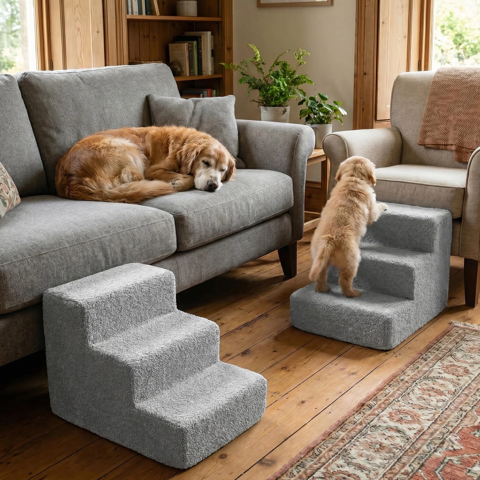 Murando Escalier pour Chien 3 Marches 30 cm Housse Amovible Lavable Mousse Rampe Bouclé Gris