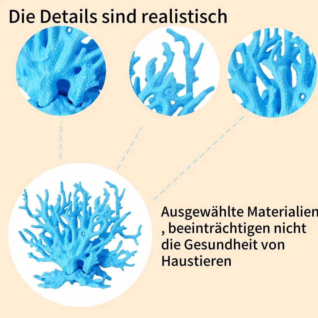 Décoration d'Aquarium en Bois Faux Corail, Crevettes et Plante Réelle pour Aquariums Petits à Moyens (Bleu)