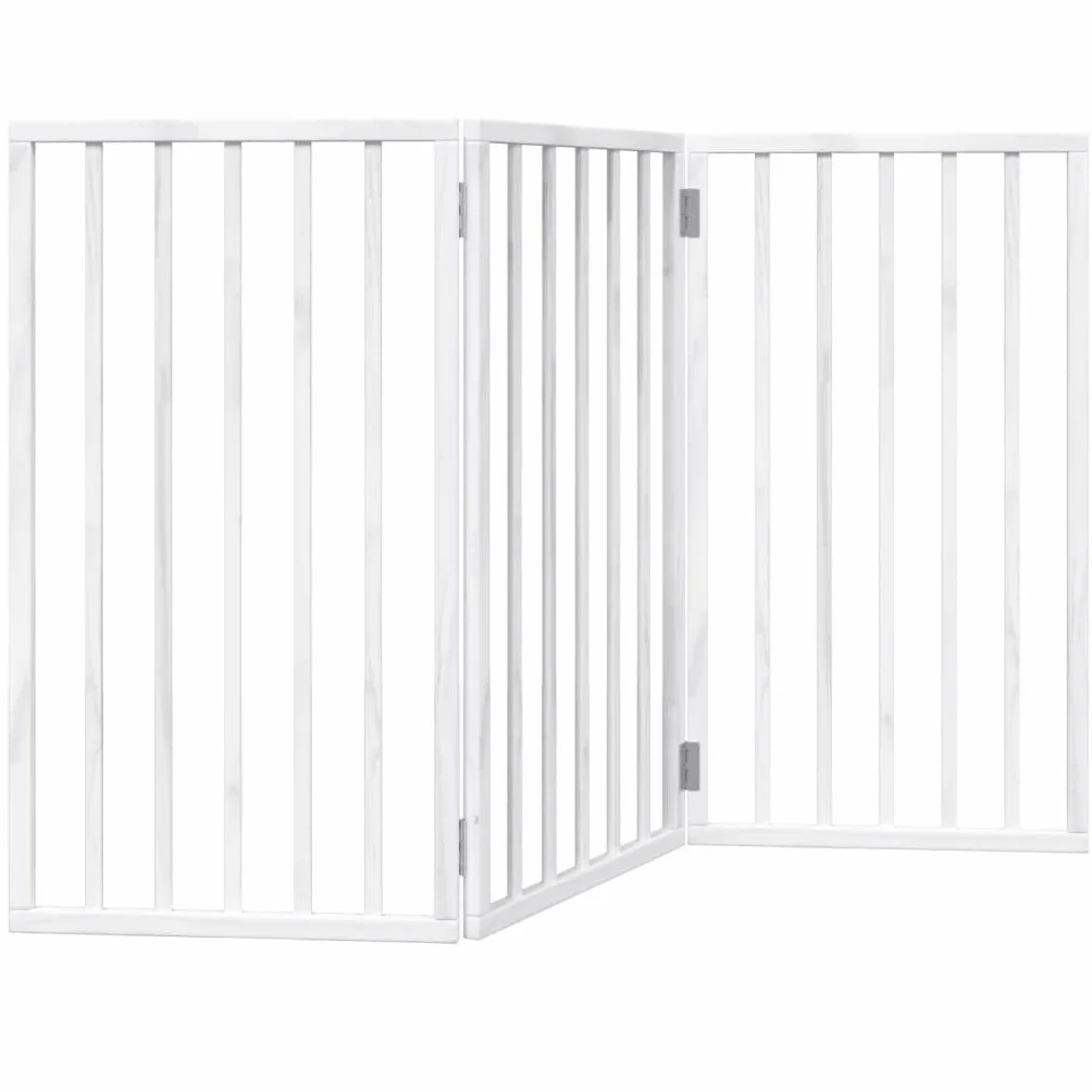 vidaXL Barrière pour chien pliable 3 panneaux Blanc 150 cm Bois de peuplier