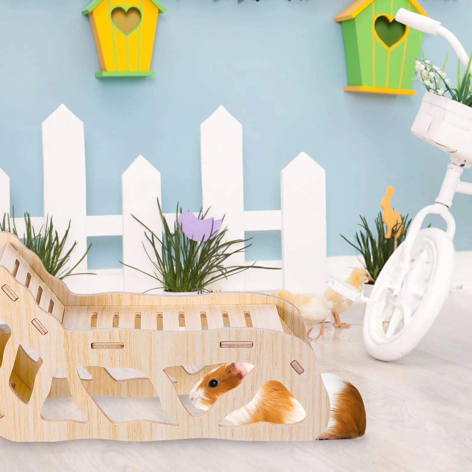 HJZHI Cachette polyvalente pour hamster et tunnel d'exploration, maison de hamster avec échelle d'escalade en bois pour gerbilles, hamsters, petits accessoires pour animaux de compagnie