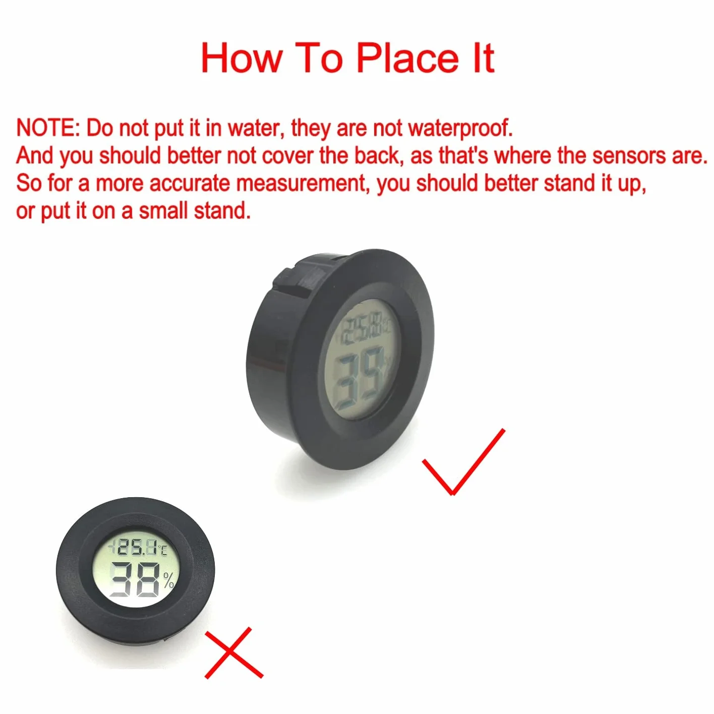 JZK Lot de 3 petits thermomètres hygromètres numériques ronds avec batterie pour voiture/chambre/salle de bain, moniteur d'humidité, jauge de température et d'humidité pour réservoir de reptiles