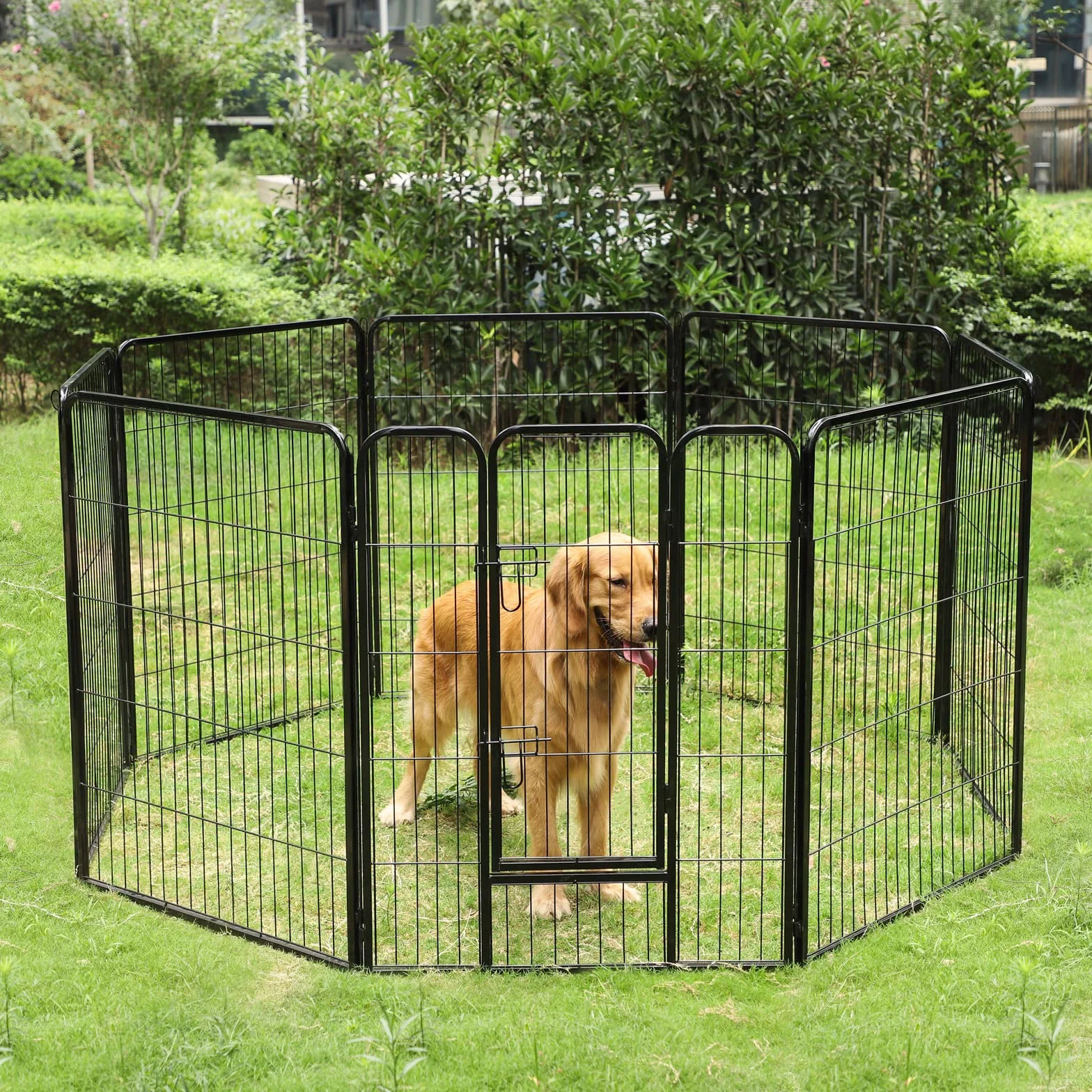 Feandrea Parc pour Chien 8 Panneaux Double Verrou en L 77x100 cm Noir PPK81H