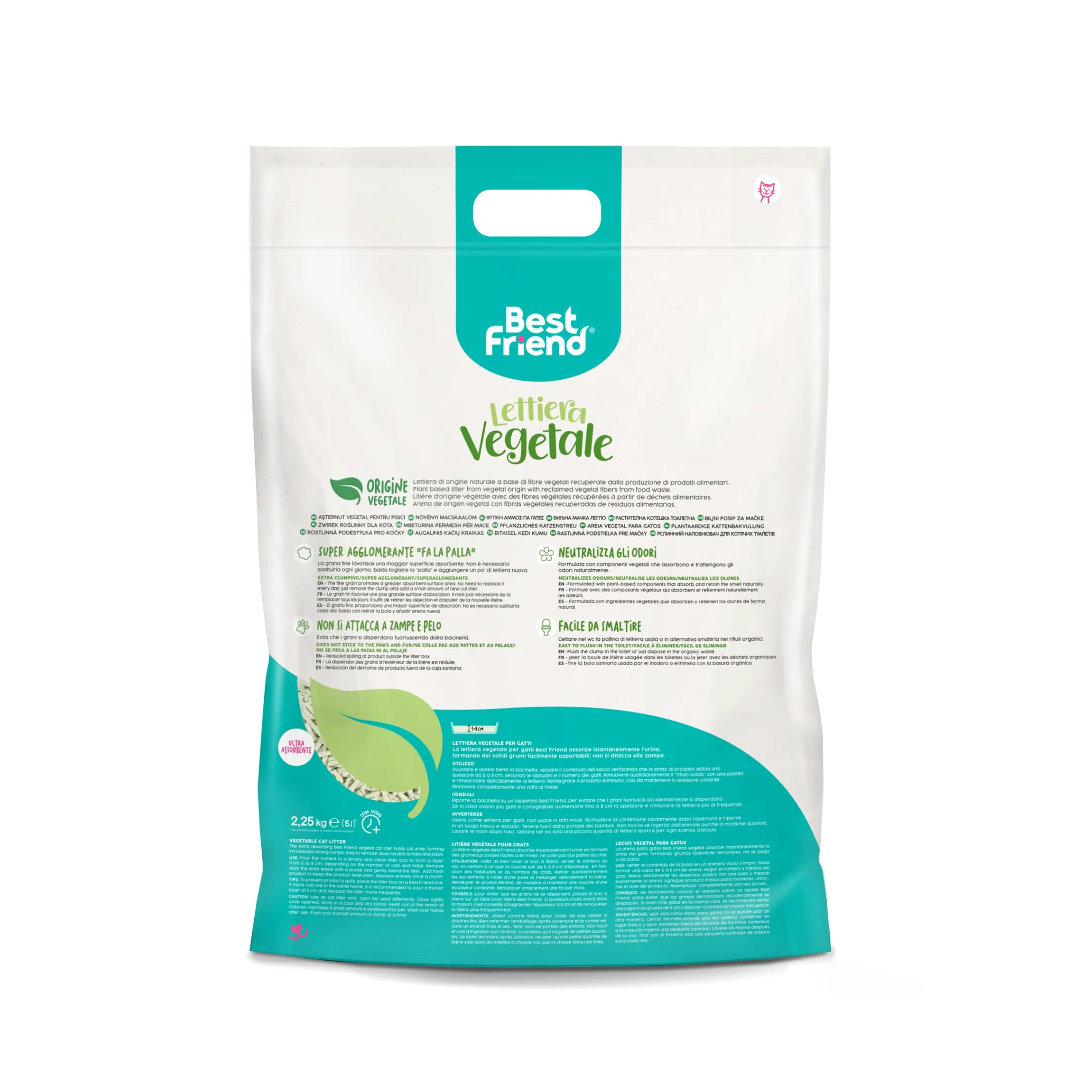 Best Friend - Litière végétale pour chats de 5 L longue durée Sable naturel et super aggglomérant. Peut être nettoyé dans les bios ou les toilettes. Neutralise les odeurs et ne colle pas aux pattes et