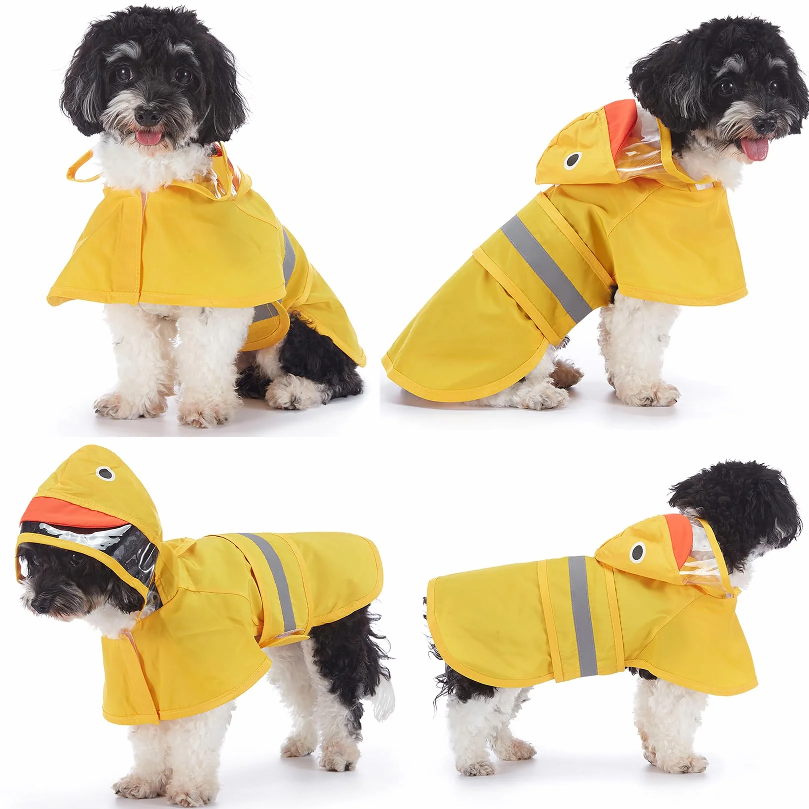 Manteau de pluie imperméable pour chien avec capuche, léger réfléchissant, motif canard, jaune M