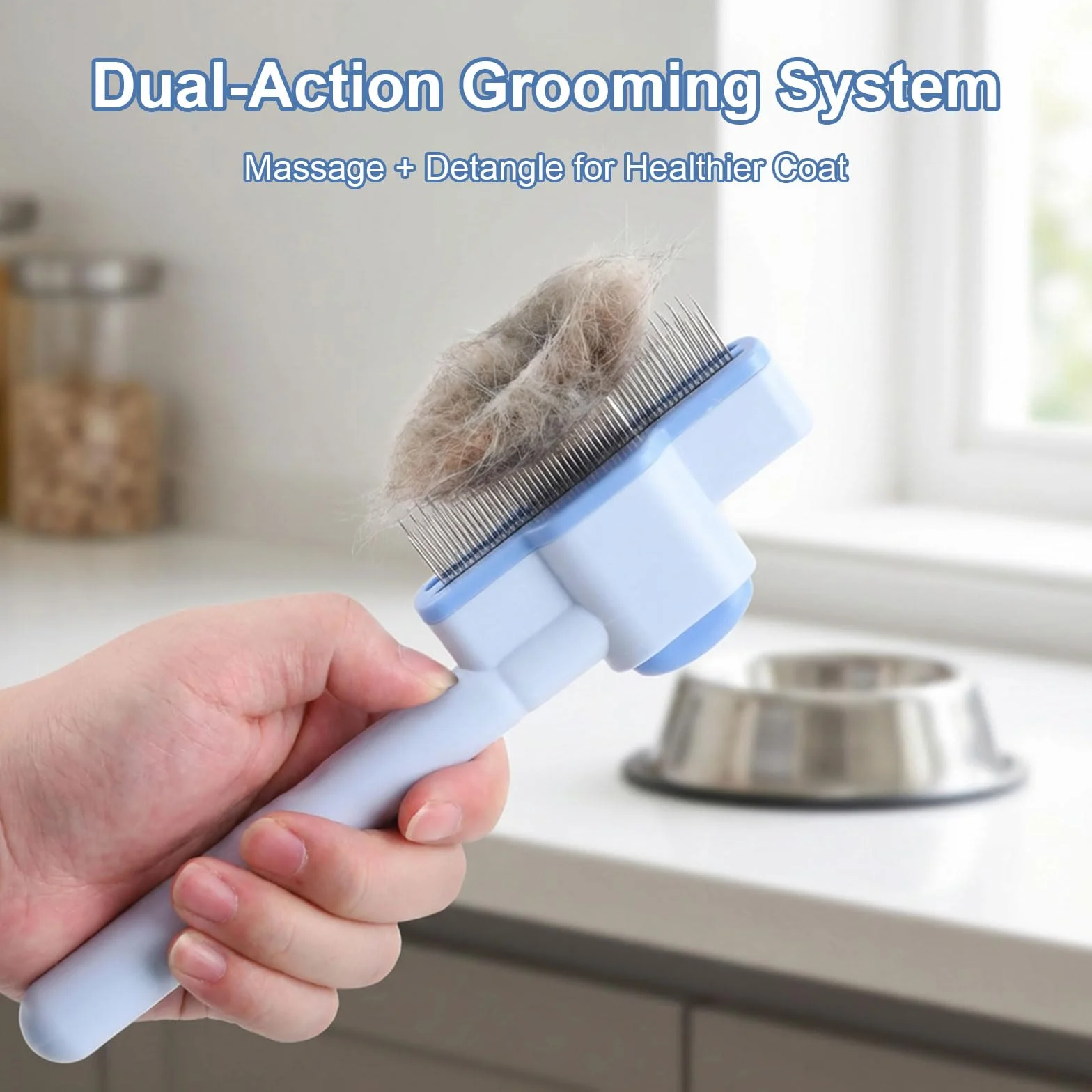 Brosse Poil Chat Peigne Anti Puces Acier Inoxydable pour Chats et Chiens Brosse Autonettoyante