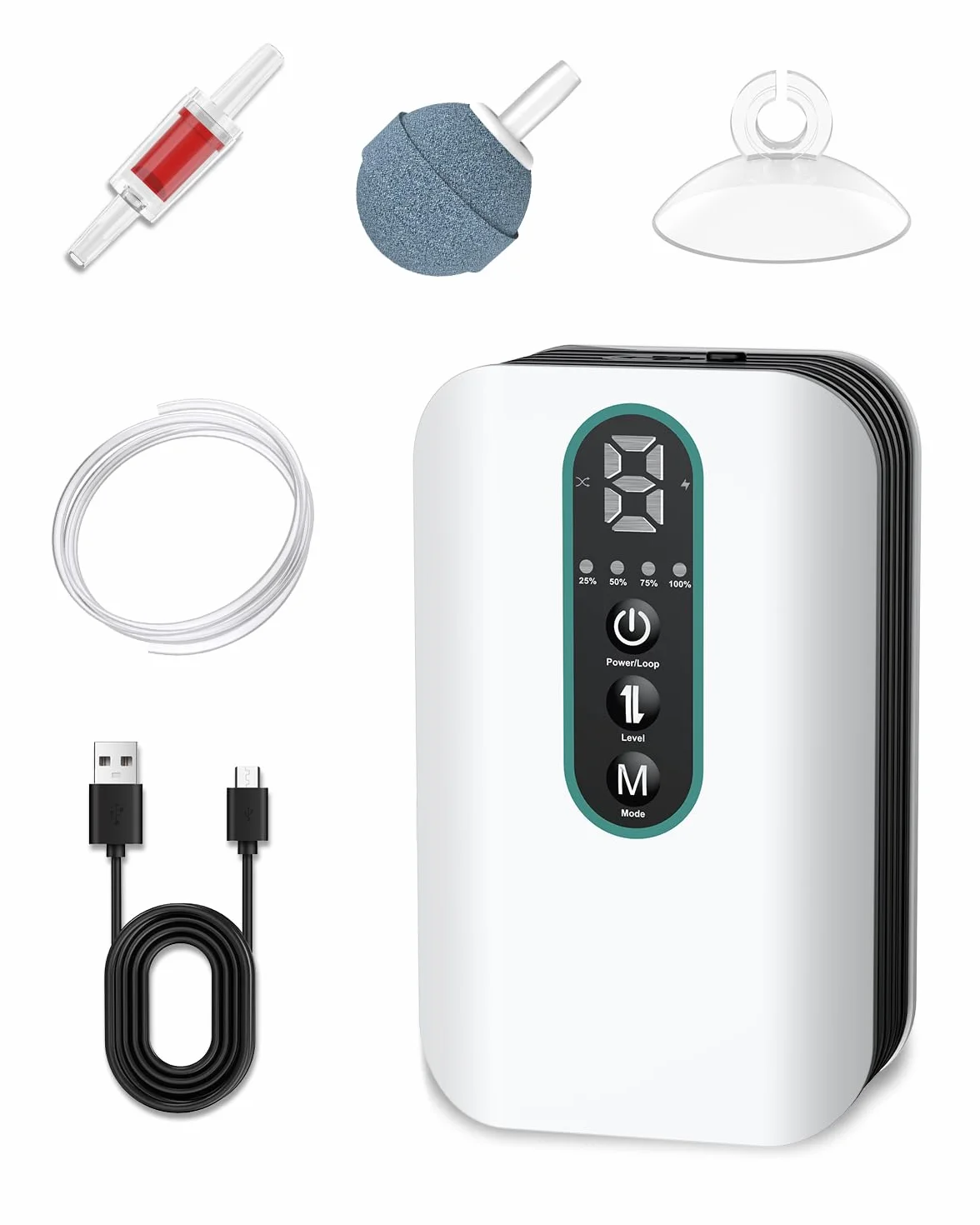 Pawfly Pompe à Air d'Aquarium Rechargeable 19-380 L Aérateur Portable Ajustable Pêche Transport