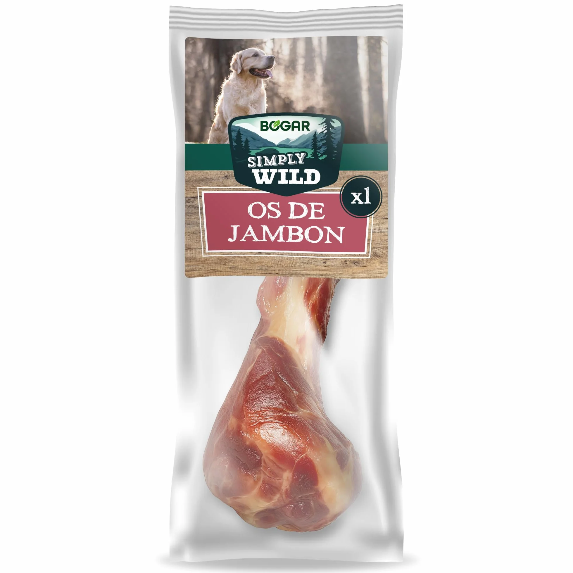 Bogar Simply Wild Friandises pour Chien Os de Jambon 100% Fémur de Porc Séché Aide à la Mastication