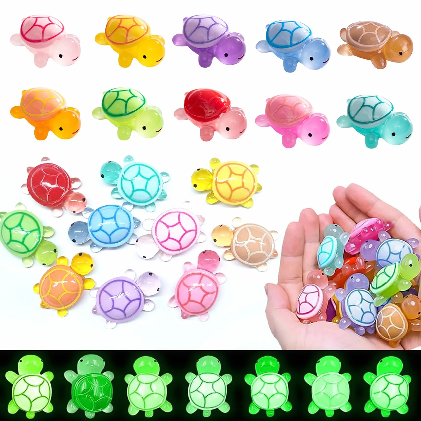 Figurines Miniatures Lumineuses Fluorescentes en Résine Animalier Lot de 20 Mini Tortues - Déco Micro Paysage Aquarium Bonsaï Jardin