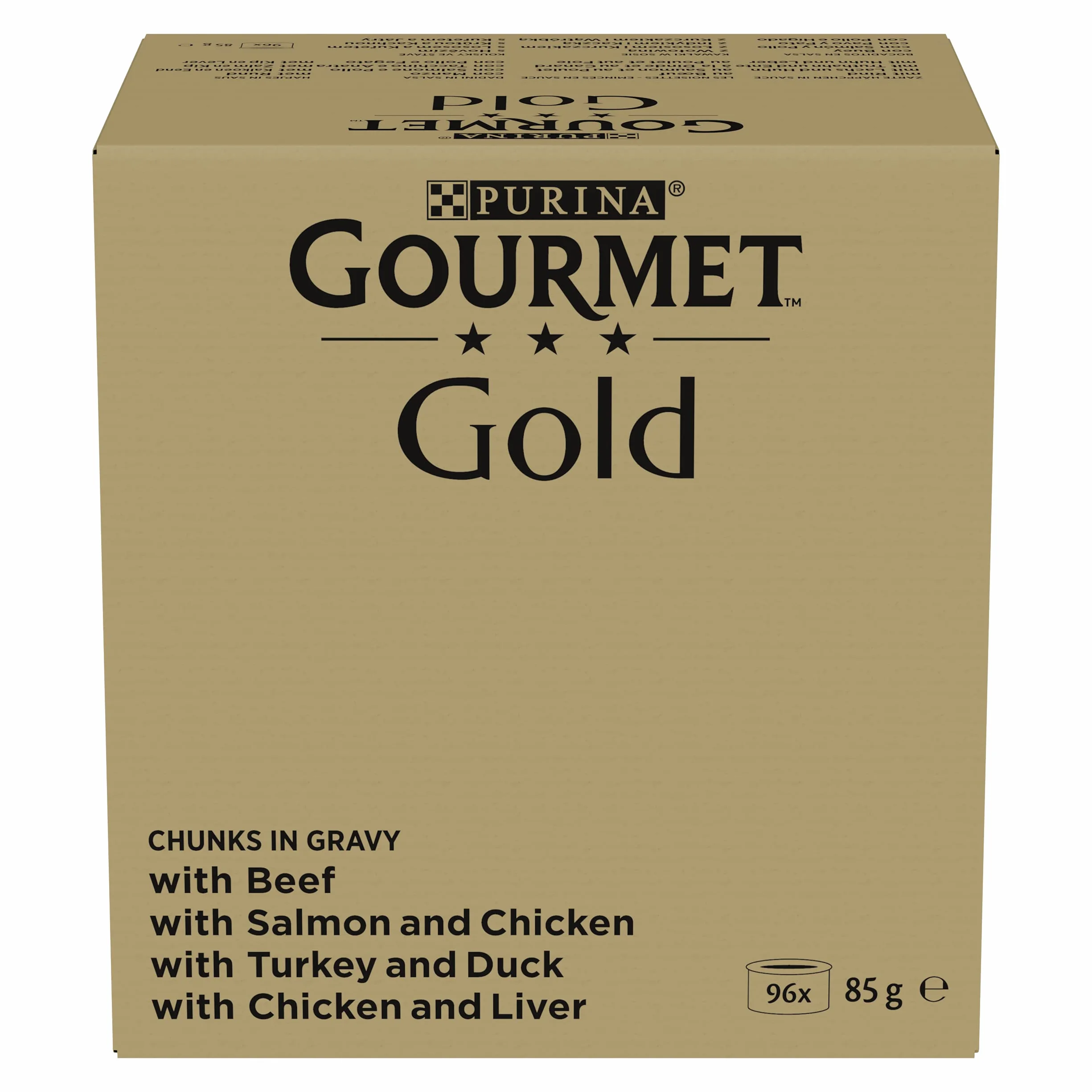 GOURMET | GOLD | Les Noisettes | Chat Adulte | Effilés en sauce | Bœuf, Poulet-Foie, Dinde-Canard, Saumon-Poulet |Portions Repas | Boite | 96 x 85 g