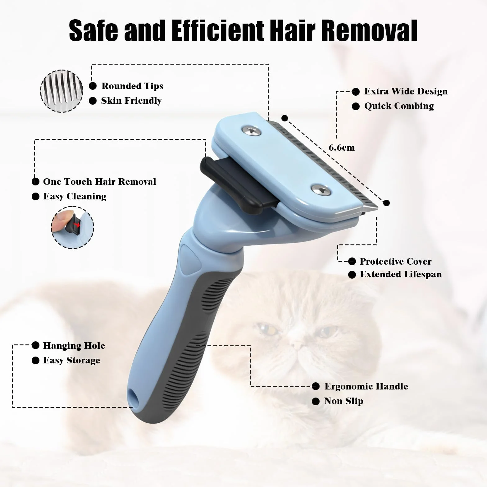 Brosse pour Chat et Chien, Brosses Poil Court et Long, Nettoyage en un Clic, Bleu