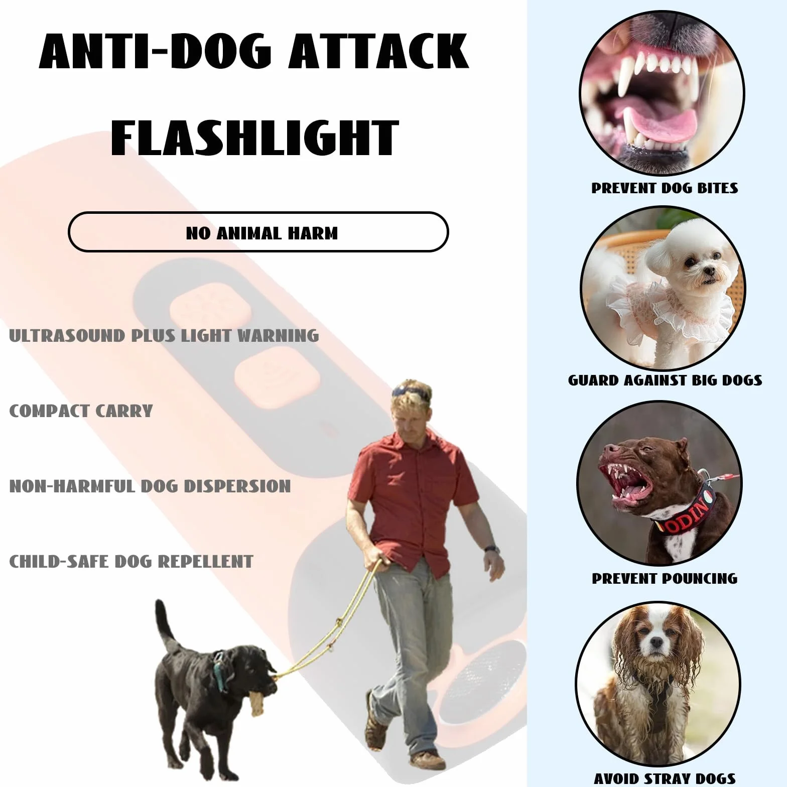 Anti Aboiement Chien Ultrason Puissant avec Lampe LED pour Petit Grand Chien