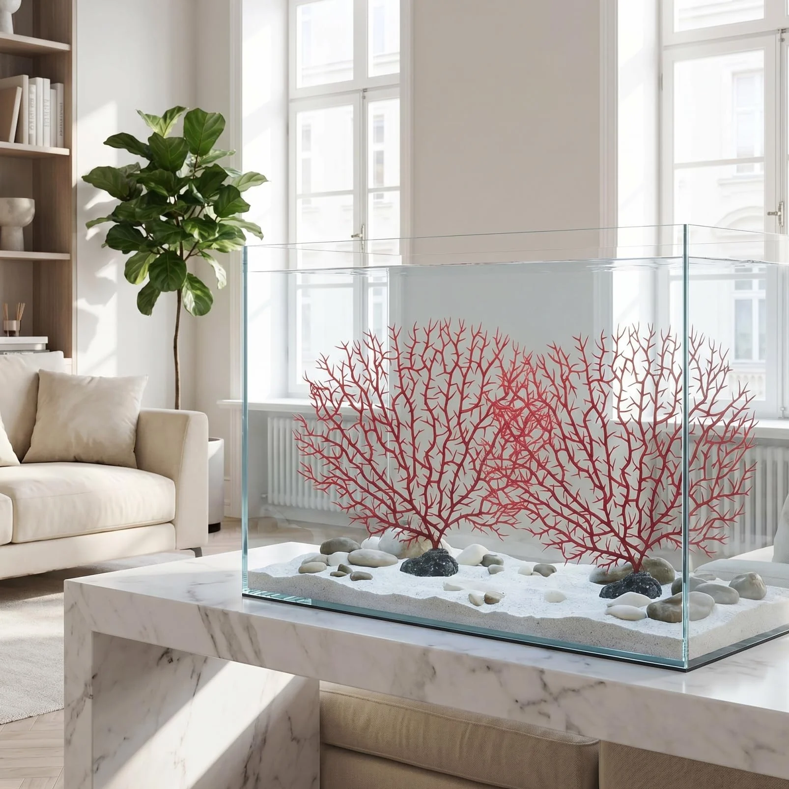 Lot De 2 Branches De Corail Artificielles pour Aquarium Plantes Plastiques Ornementales Taille Moyenne Décoration Naturelle