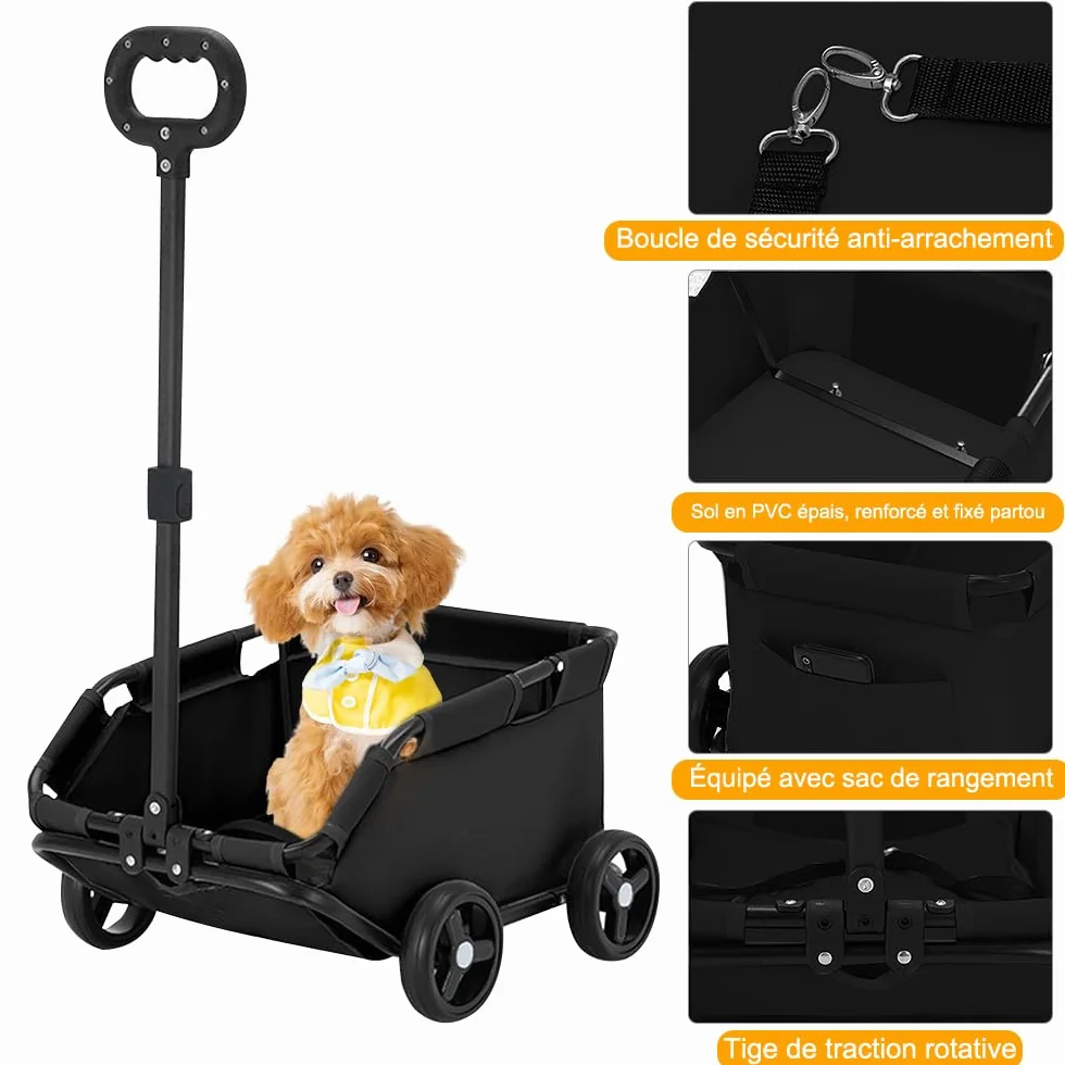 Poussette pour animaux de compagnie pliable 4 roues, pour chiens et chats jusqu'à 10 kg, avec poignée de traction