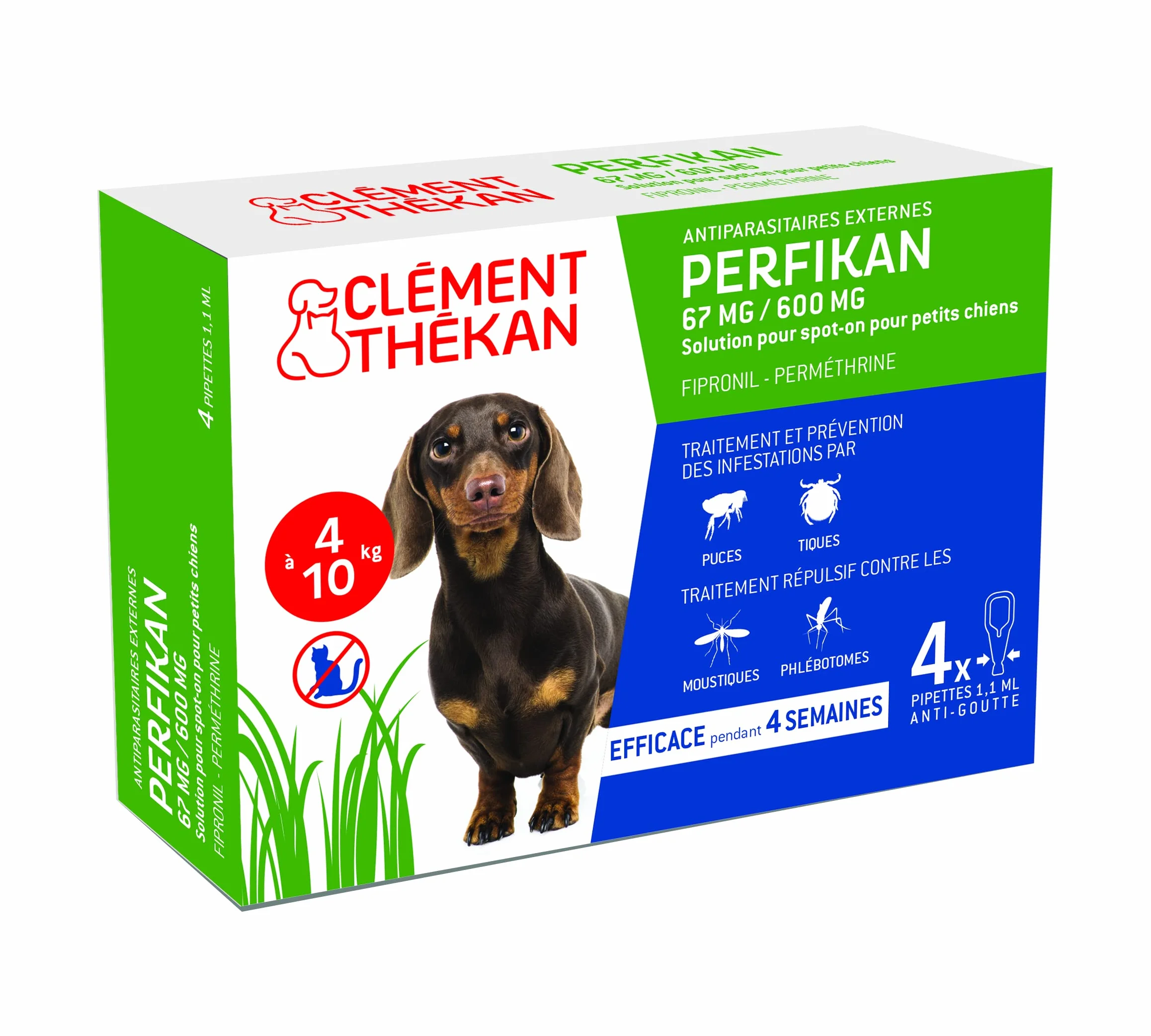 Clément Thékan Petits Chiens 4-10 kg 67 mg/600 mg Anti-Puces Anti-Tiques Spot On 4 pipettes