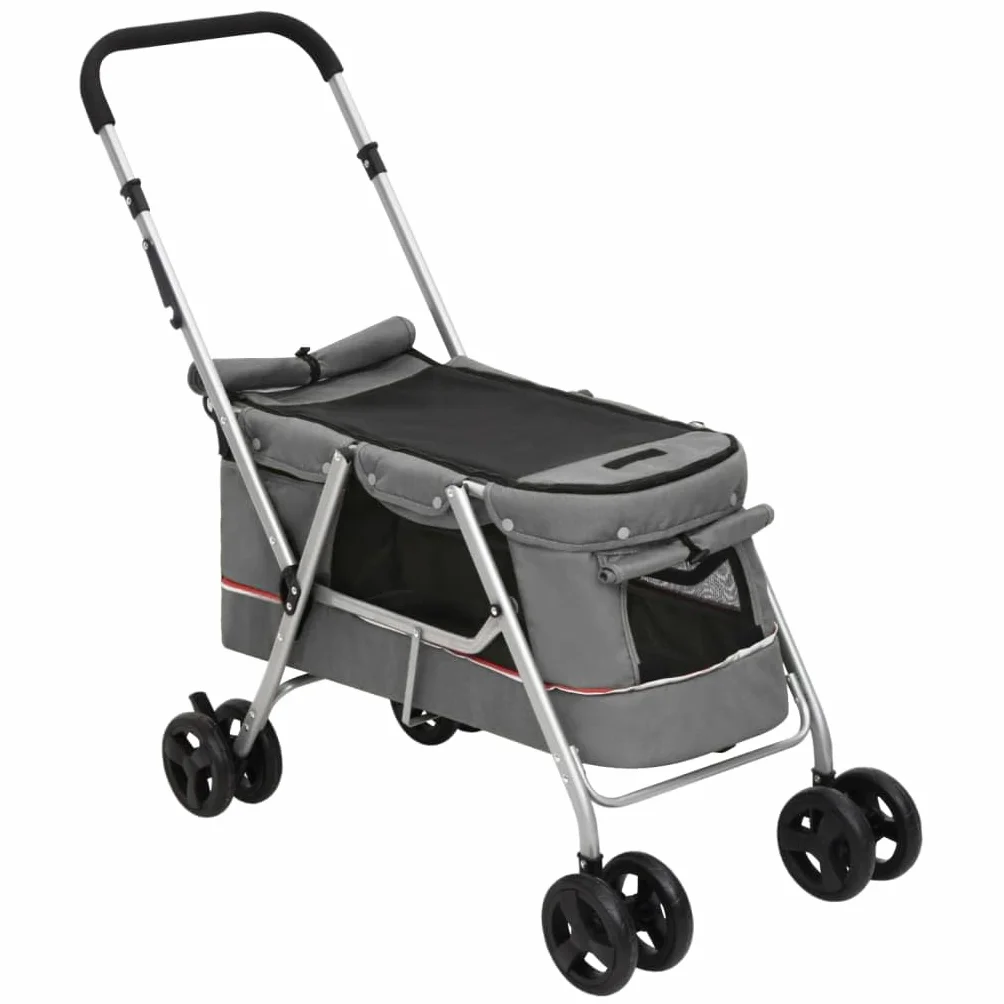 VidaXL Poussette pour chien pliante 100x49x96 cm Gris Tissu de lin