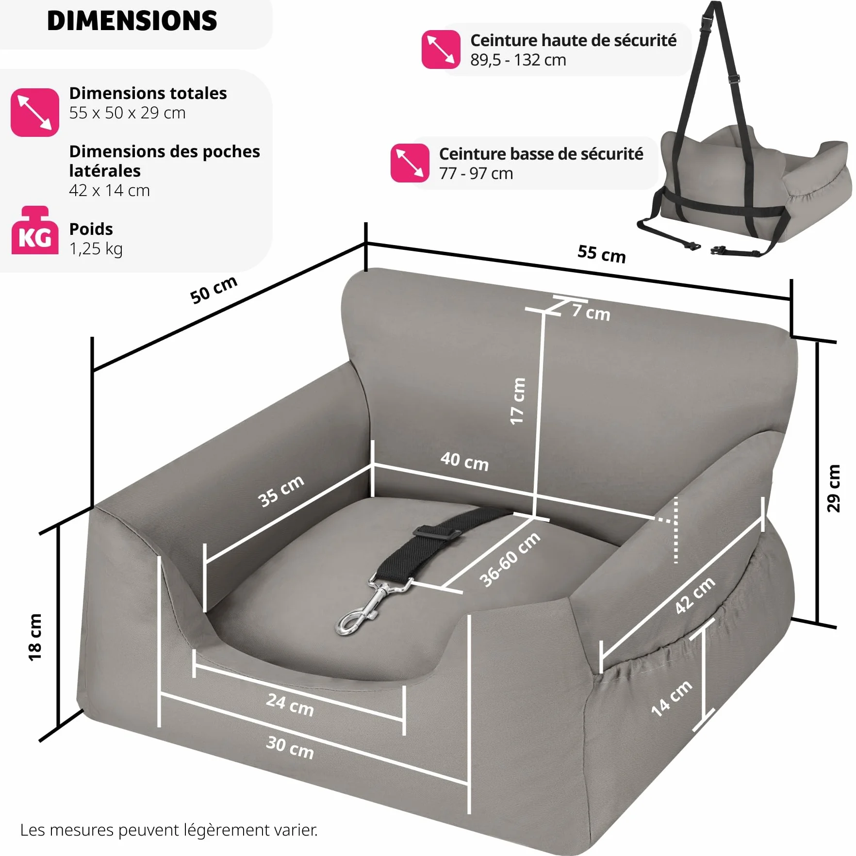 Tectake Siège Auto pour Chien Panier Déhoussable Imperméable Protection Voiture Avant Arrière Ceinture Lit Chien