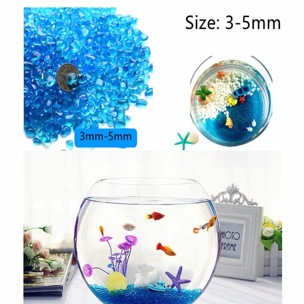 Magnifique gravier naturel décoré d'aquarium pour poissons, tortues, paysage, fond ou plantes en pot, décoration de jardin, galets (bleu foncé)