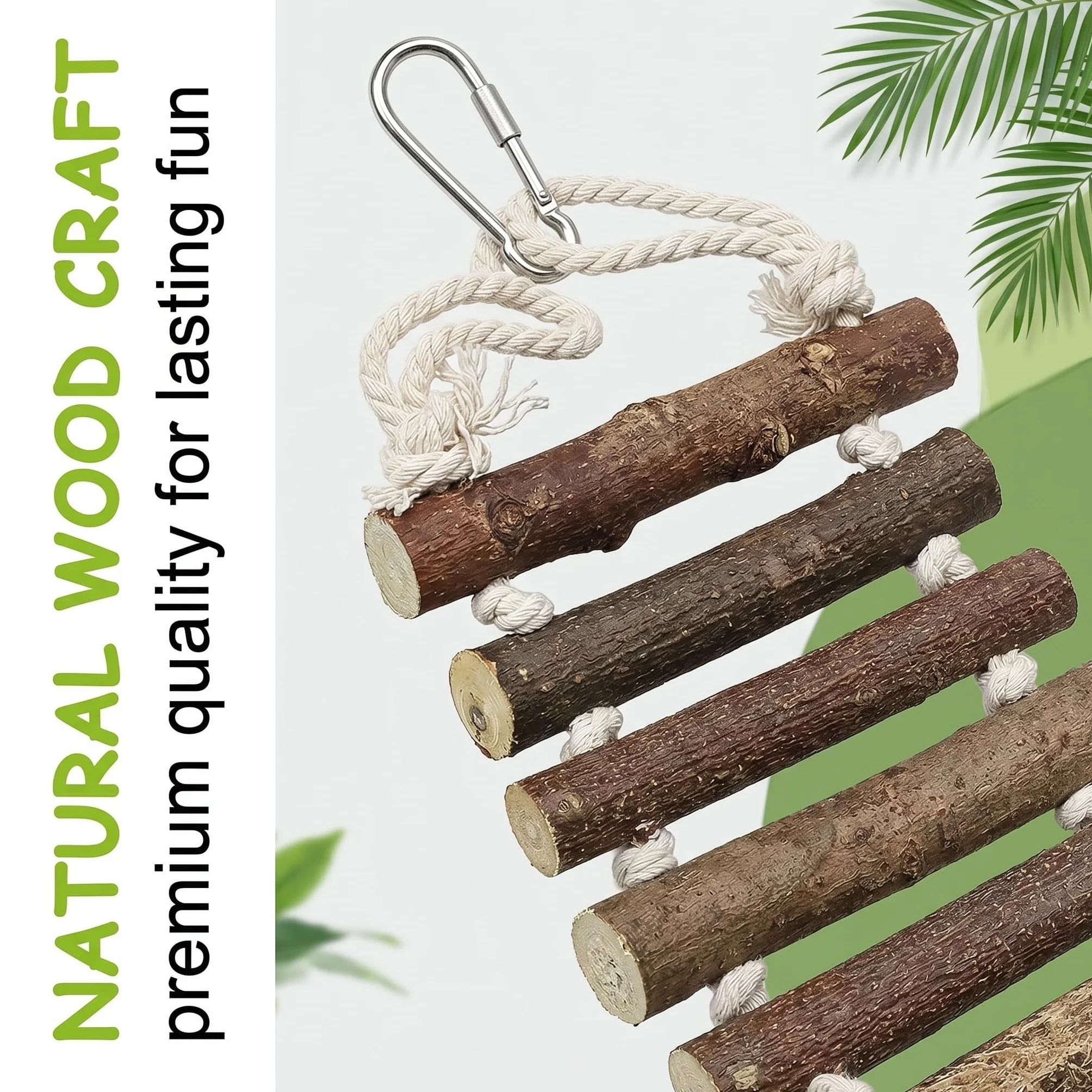Échelle pour Perroquet en Bois Naturel 8cm Large, Pont Suspendu Oiseaux, Accessoire Cage Oiseaux Grimper Jouet