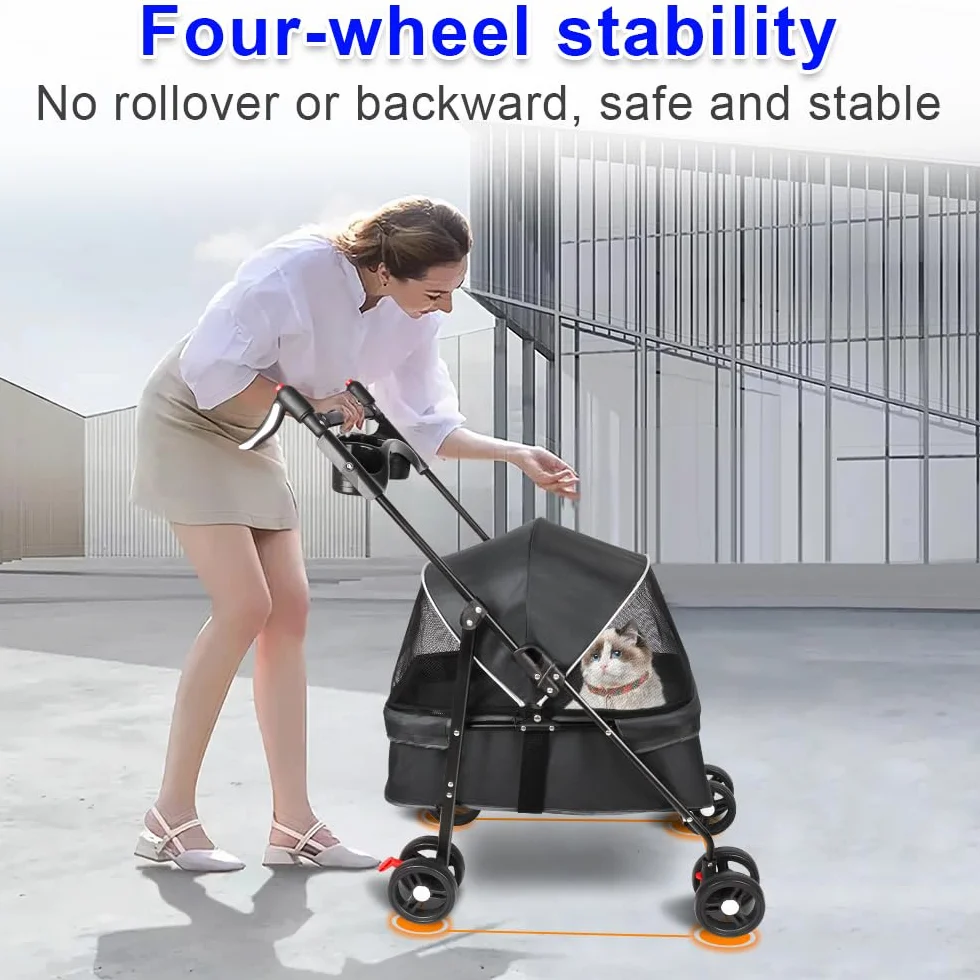 Poussette Buggy pour Chien 25 kg avec Porte-gobelet et Housse de Pluie Noir 50x70x95 cm