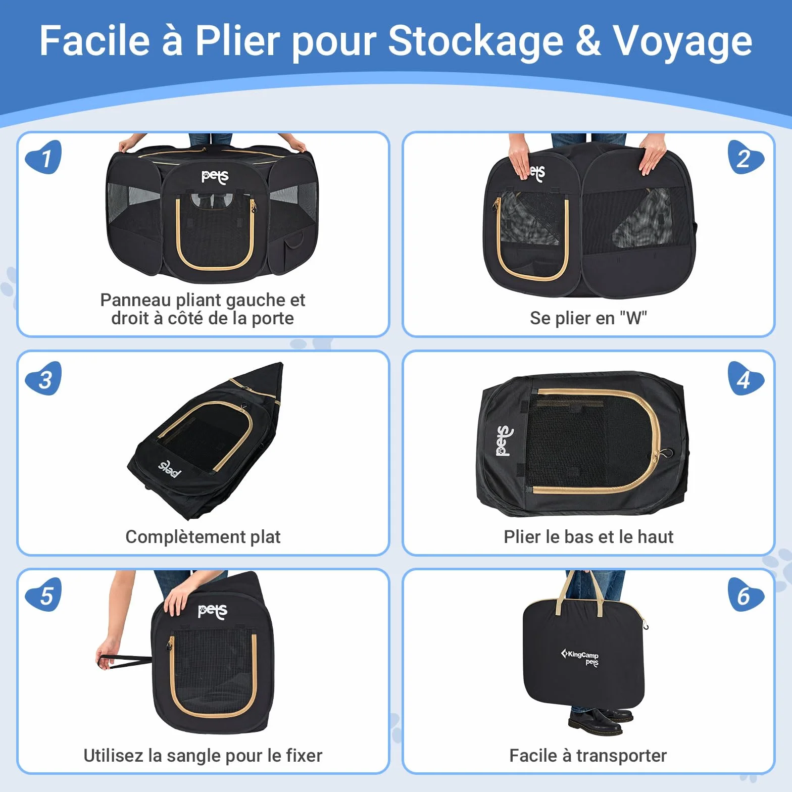 KingCamp Parc Pliable pour Chien Chat Chaton Enclos Respirant Oxford Résistant à l'Eau Portable avec Sac de Transport