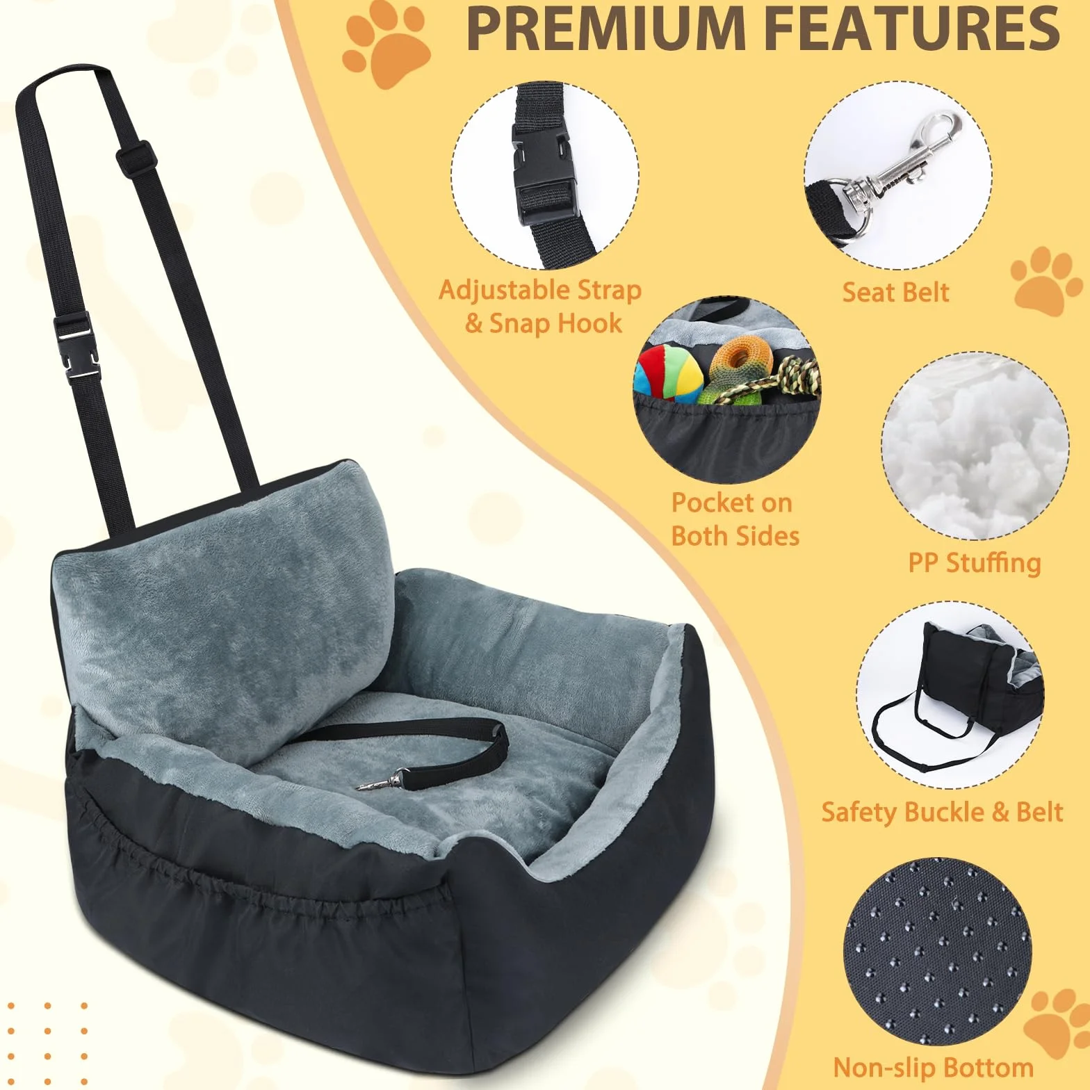 Lannvan Siege Auto Chien Antidérapant Lavable Coussin avec Laisse de Sécurité Noir