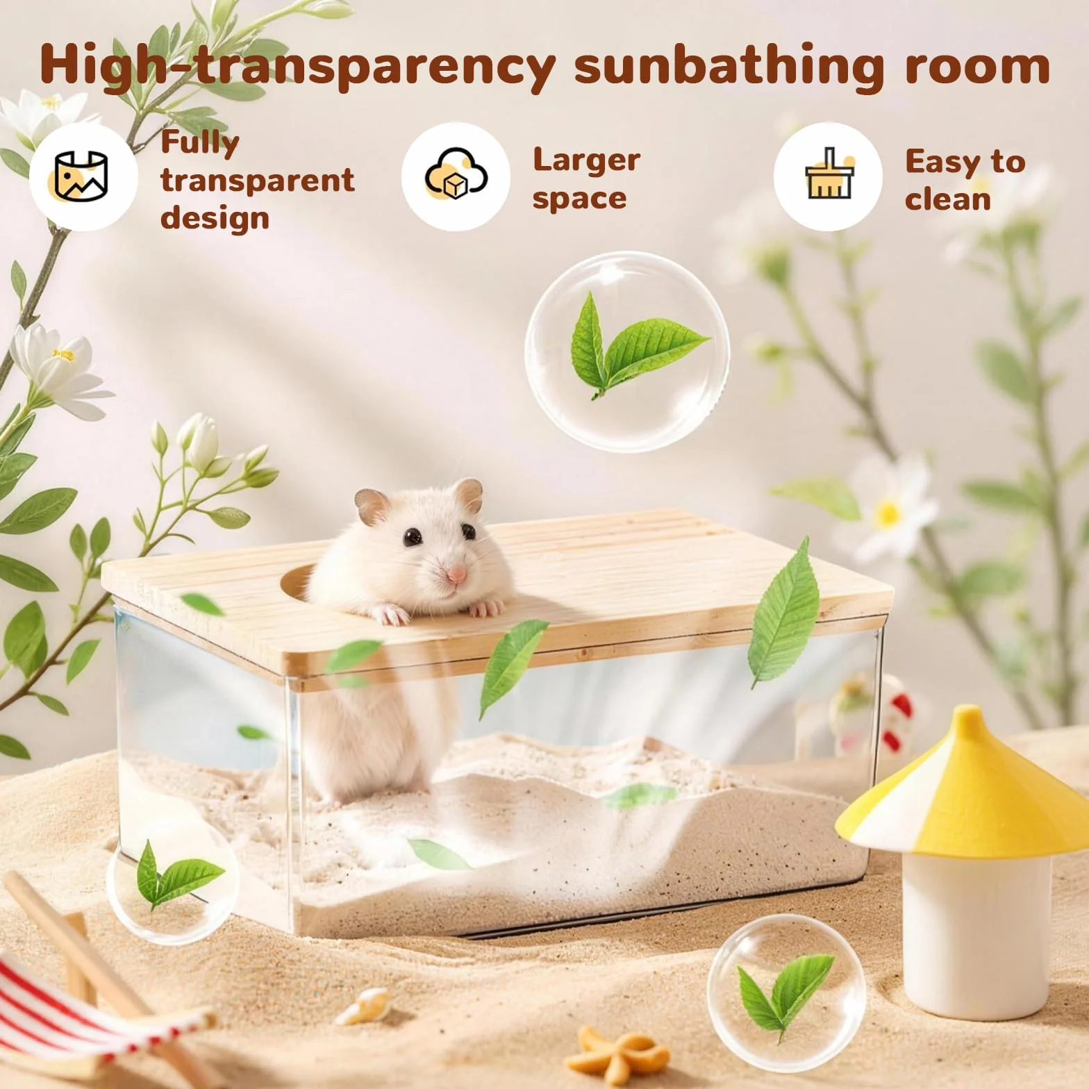 Maison De Toilette Hamster 18,5x12,5x8,5cm Acrylique Transparent avec Échelle et Pelle Salle Bain Hamster