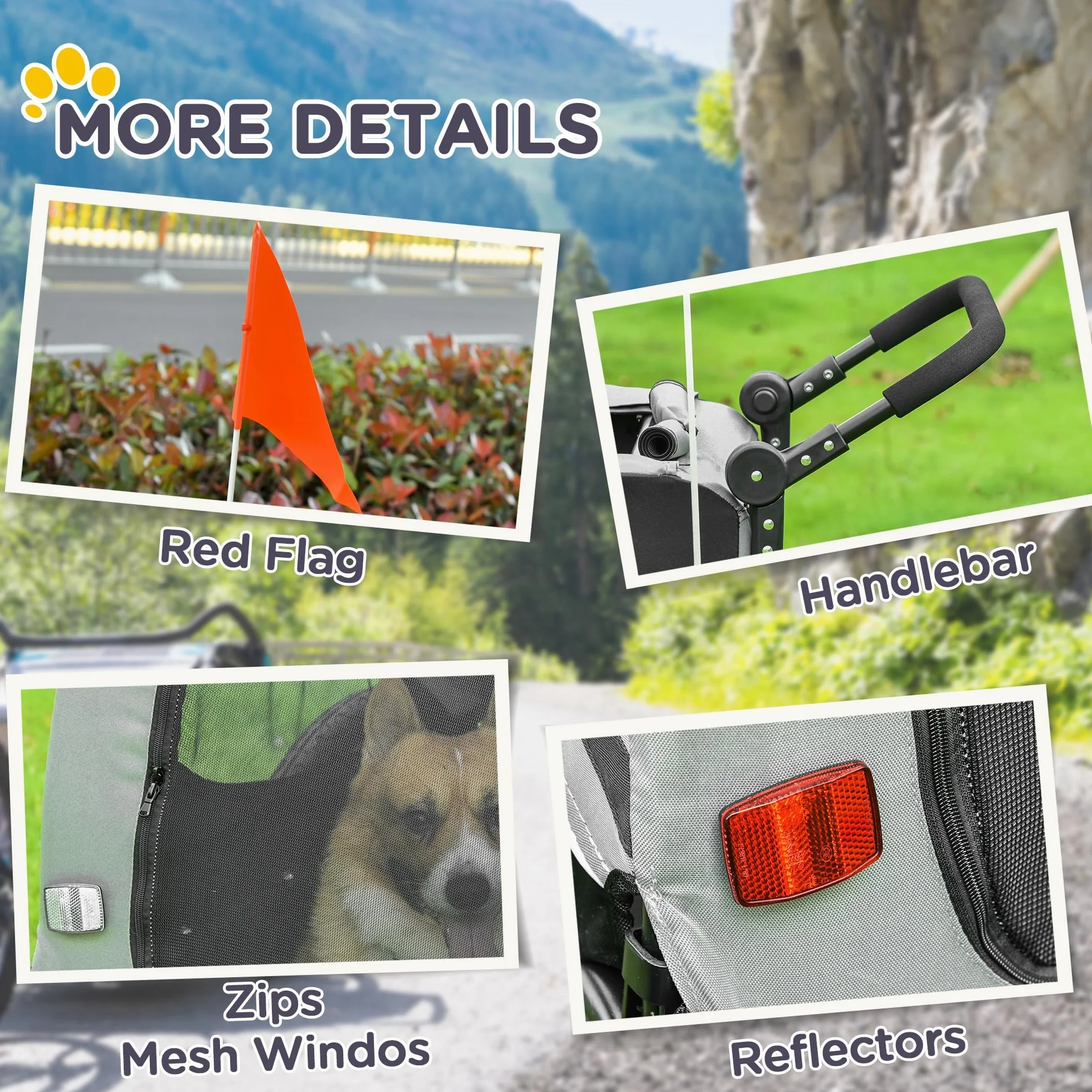 PawHut Remorque à vélo pour Chien Convertible Jogger 2 en 1 avec Drapeau réflecteurs