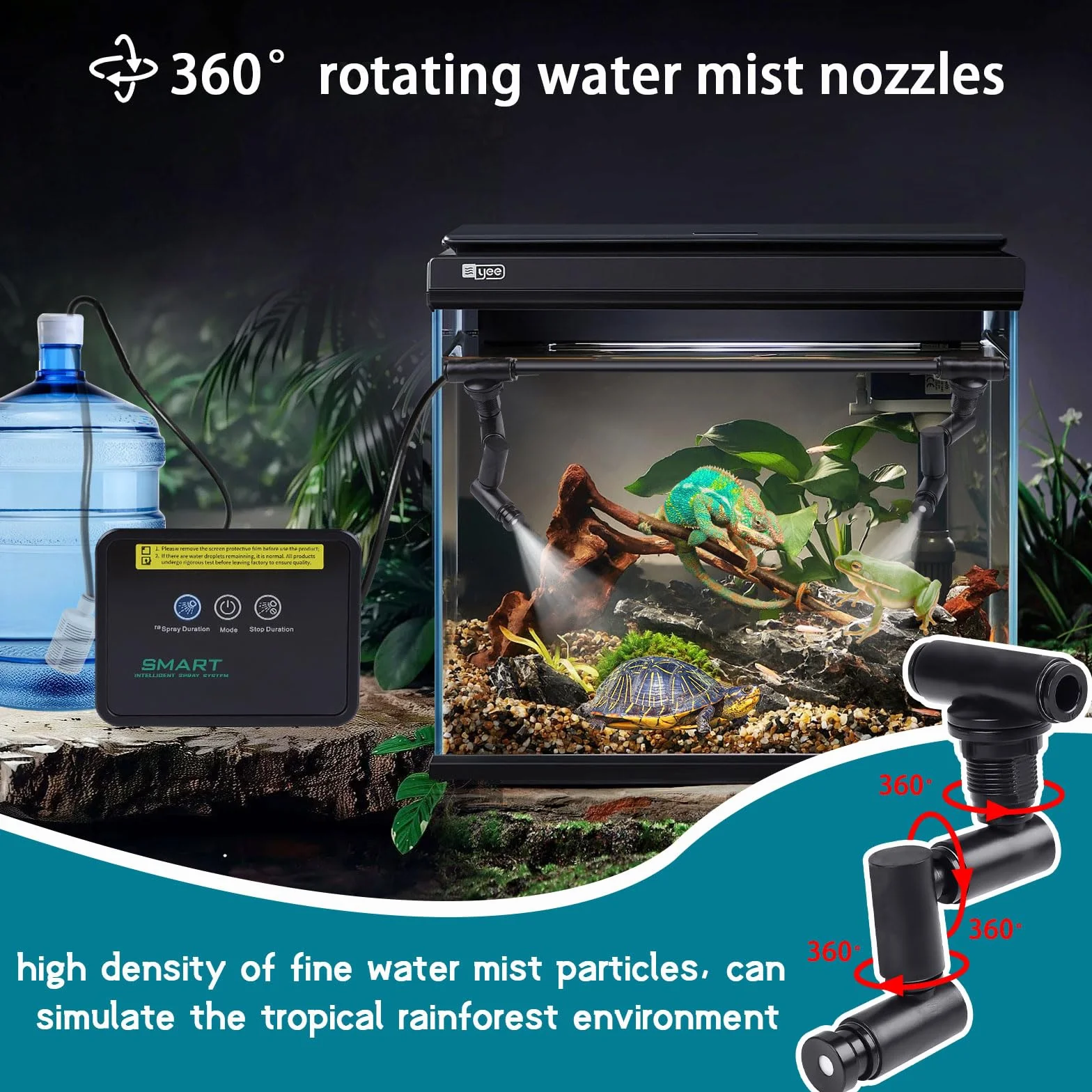 Brumisateur Terrarium Reptile avec Minuterie, Buse Réglable 360°, Humidificateur pour Reptiles Amphibiens Plantes