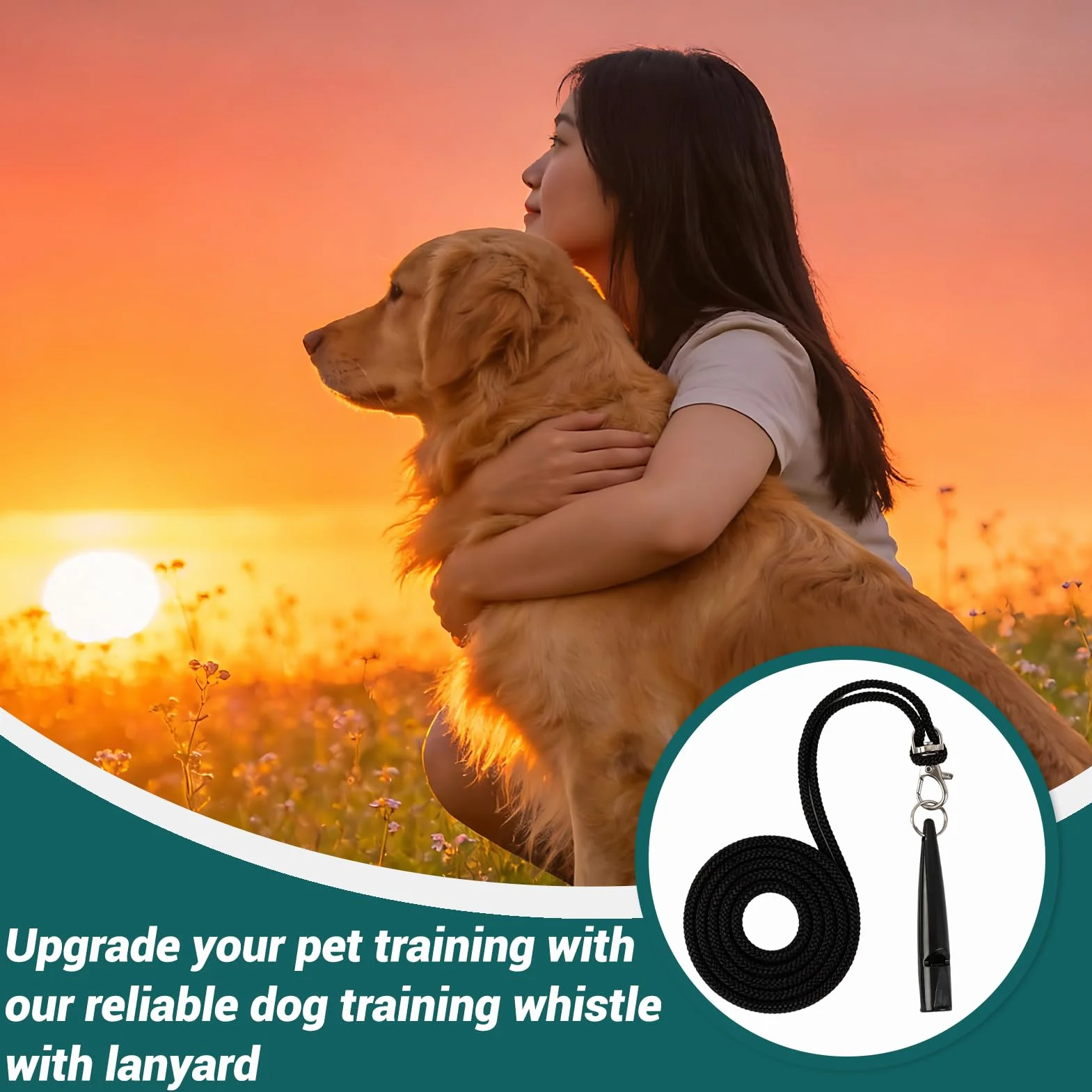 Sifflet Chien Ultrasonique Silencieux avec Cordon, Dressage Contrôle Aboiements, Noir