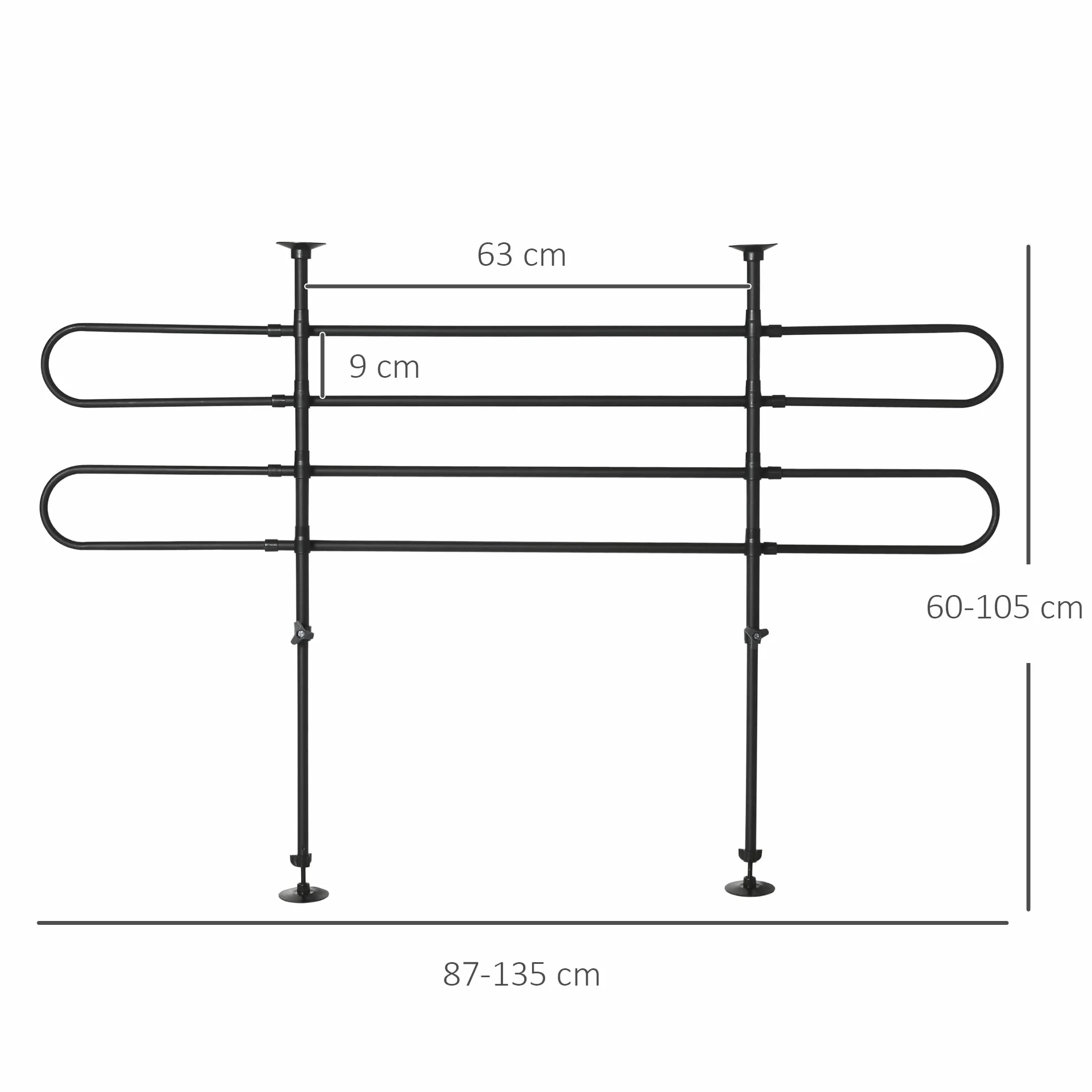 PawHut Grille de Séparation pour Chien Universel, Barrière Extensible Acier Noir 87-135 cm