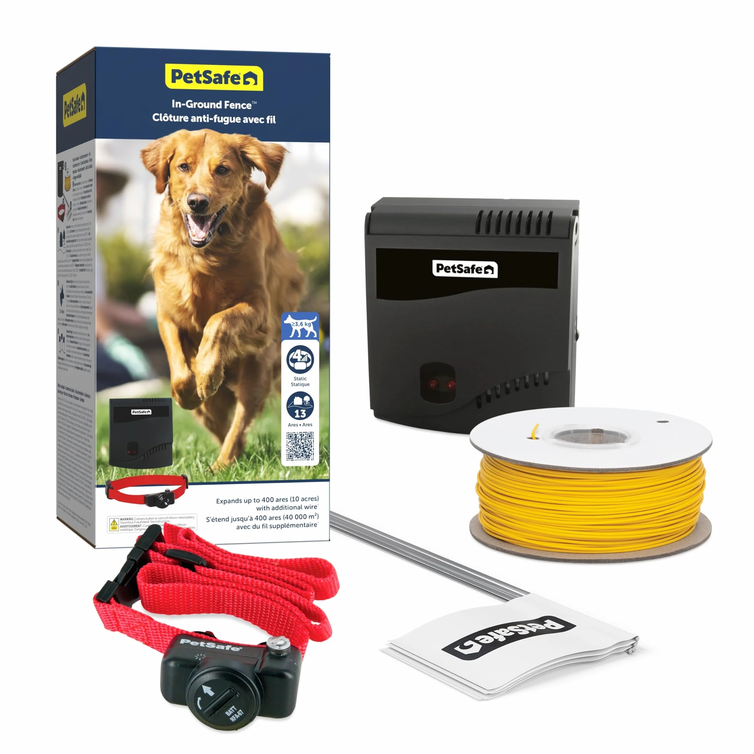 Petsafe Système De Clôture Anti-Fugue pour Chien Plus 3,6 Kg - 4 Niveaux De Stimulations - Imperméable - Jusqu'À 0.13 Hectares