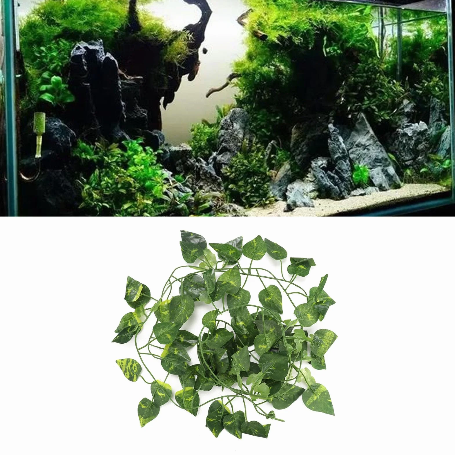 6.89ft Reptiles Artificielle Vigne en Plastique Faux Feuilles Suspendues Vert Simulation Plante Flexible Jungle Vines Grimpeur pour Reptiles Lézard Caméléon Habitat Décor(#1)