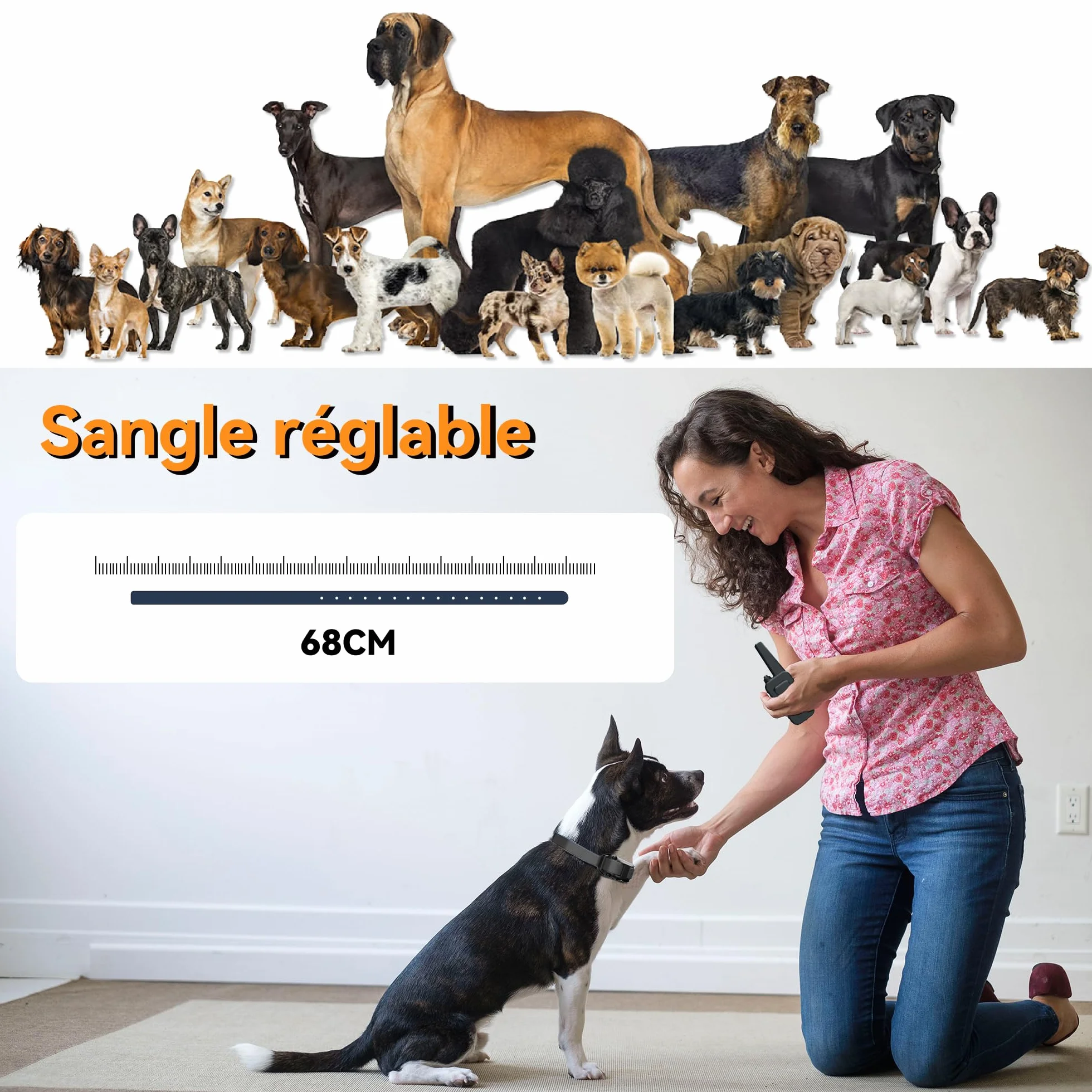 Meloive Collier de Dressage pour Deux Chiens,Collier Rechargeable avec Contrôle Manuel Portée 3000 Mètres,4 Modes d'Entraînement Choc Électrique/Sonore/Vibration/Lumière,IPX67 Résistant à l'eau