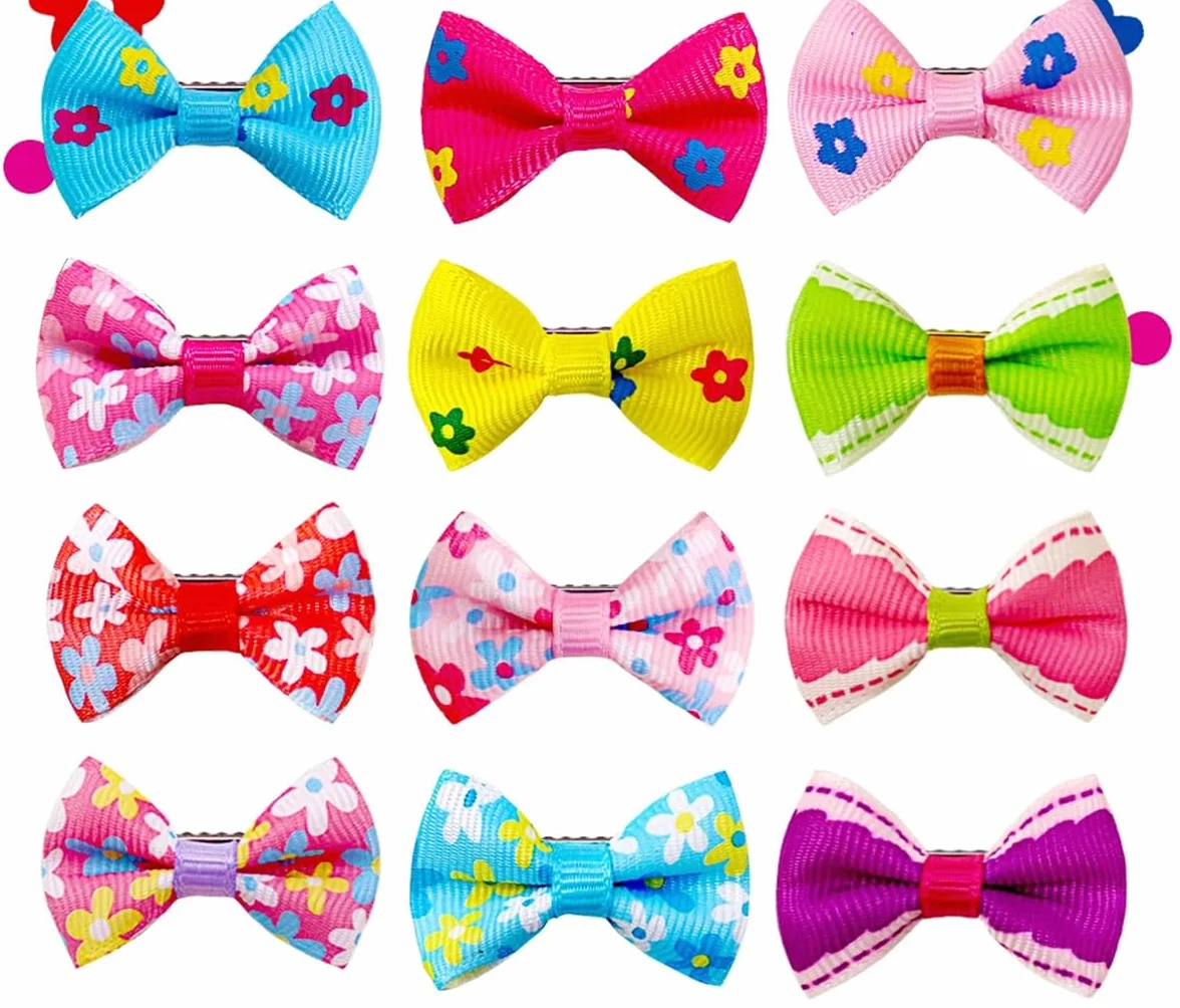 Pinces à Cheveux pour Petit Chien et Chat avec Nœud Floral - Barrettes de Toilettage pour Animaux, Lot de 20