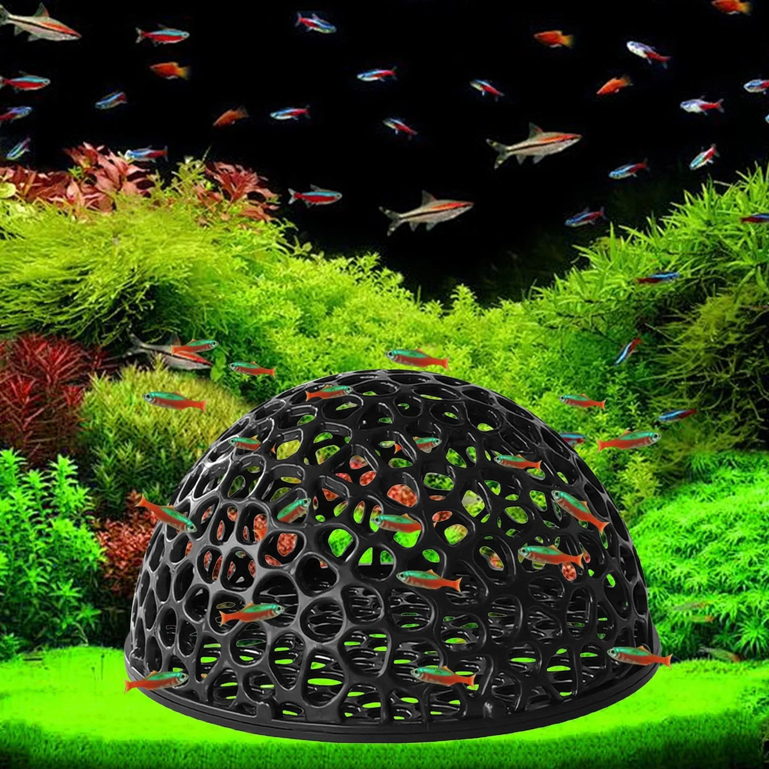 Grotte d'aquarium en résine naturelle aspect roche, abri durable pour poissons, décoration d'aquarium creux, cabane d'élevage | grotte de repos immergée pour crevettes, tortues, betta, cachette de