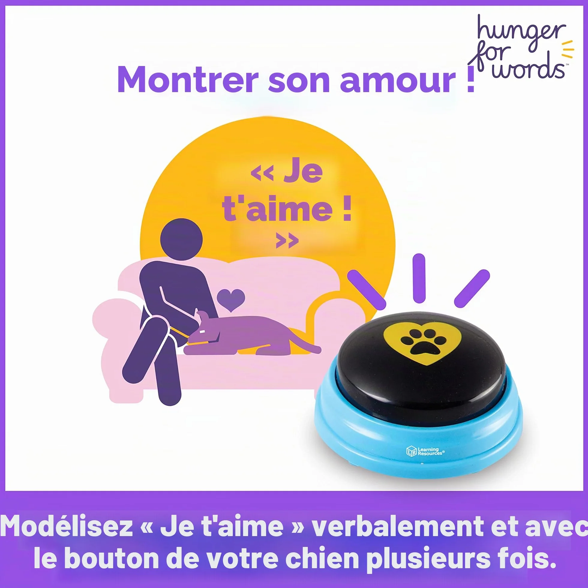 Learning Resources Hunger for Words Mots Essentiels pour Chien Parlant - kit de 6 Boutons avec Message pré-enregistré pour Chiens, Boutons de Communication pour Les Chiens
