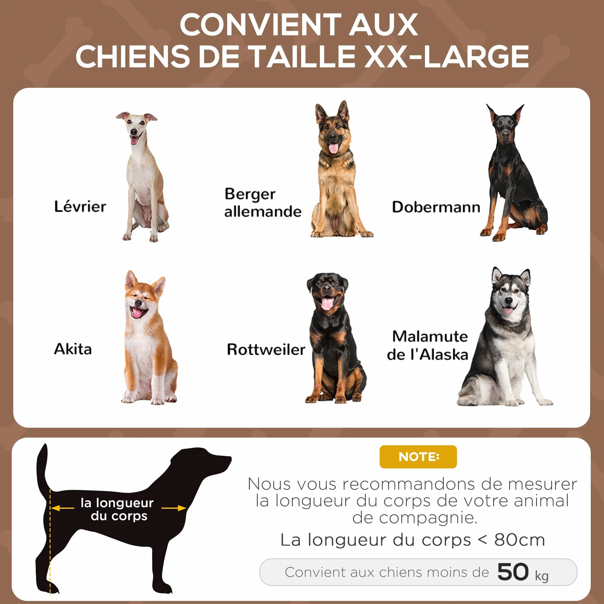PawHut Lit pour Chien Chat sur Pieds Grand Confort Velum Anti-UV Tissu Oxford Micro-perforé + Parasol + Sac de Transport Inclus Marron Noir
