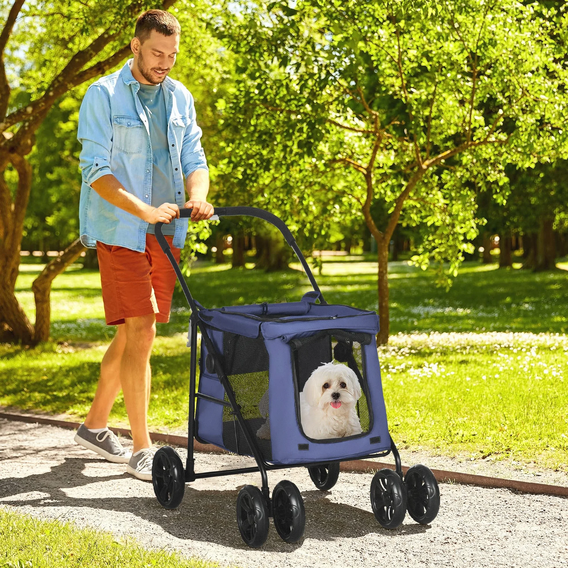 PawHut poussette pour chien pliable jusqu'à 20 kg avec coussin et poches