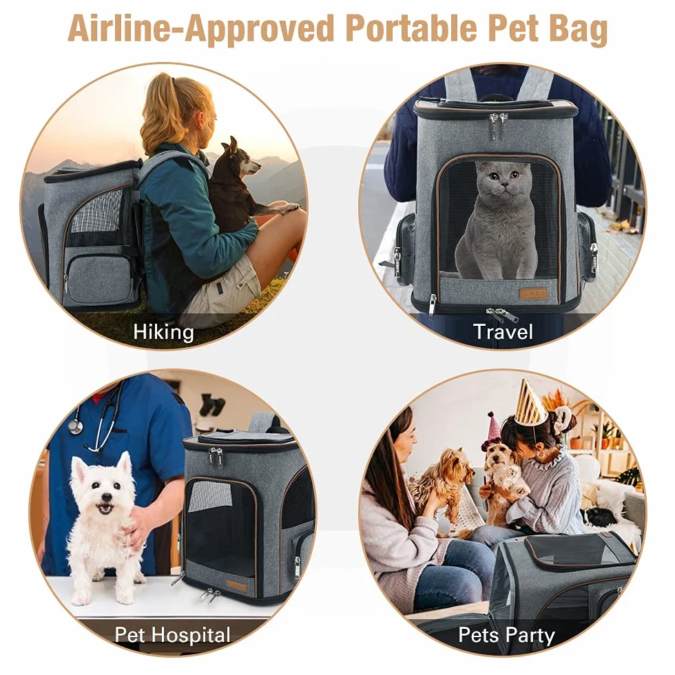 Lekesky Sac à dos, extensible, pour chat et petit chien, avec laisse de sécurité intérieure et 2 tapis pour animaux de compagnie, gris