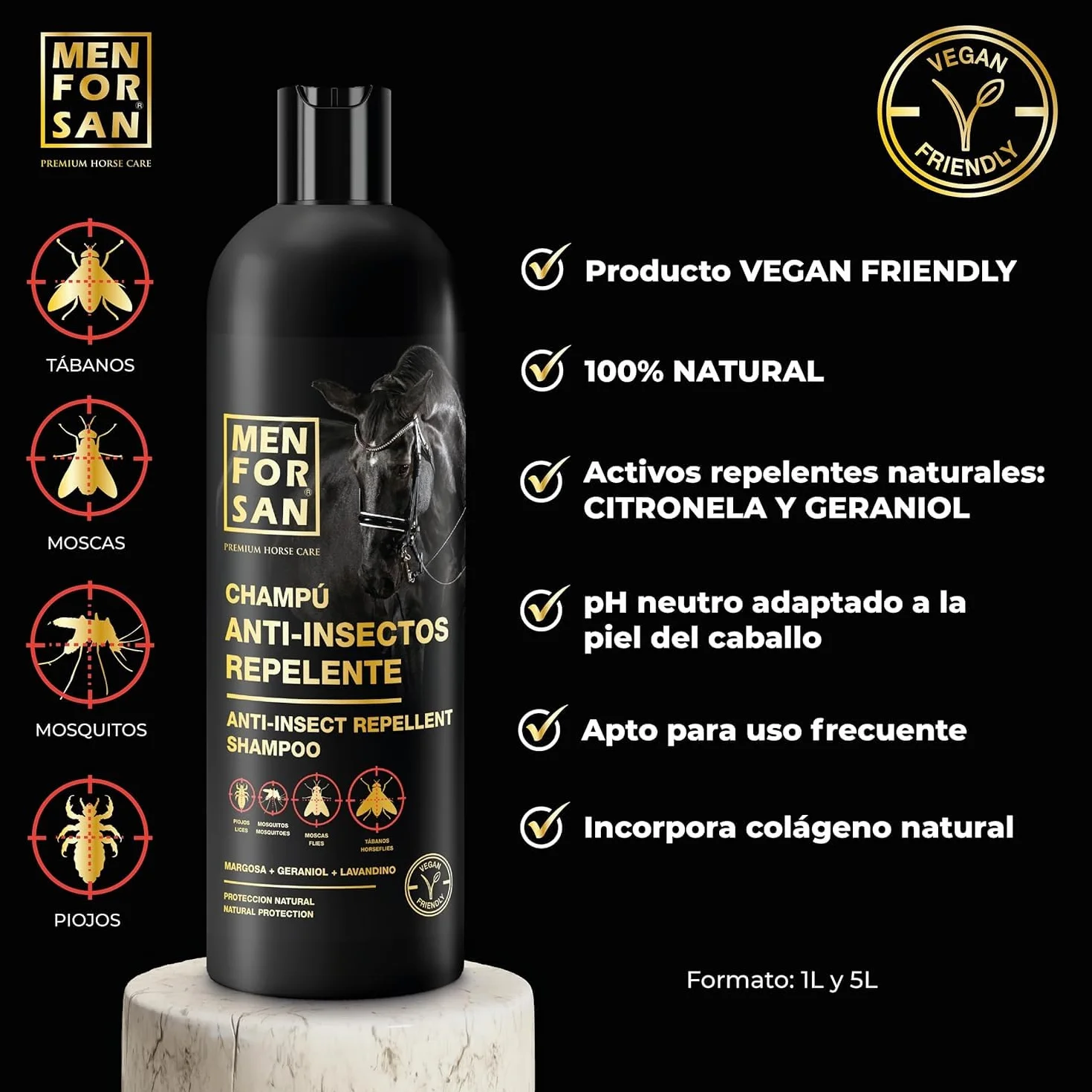 MENFORSAN Shampooing Répulsif Chevaux 1L Citronnelle Insectes